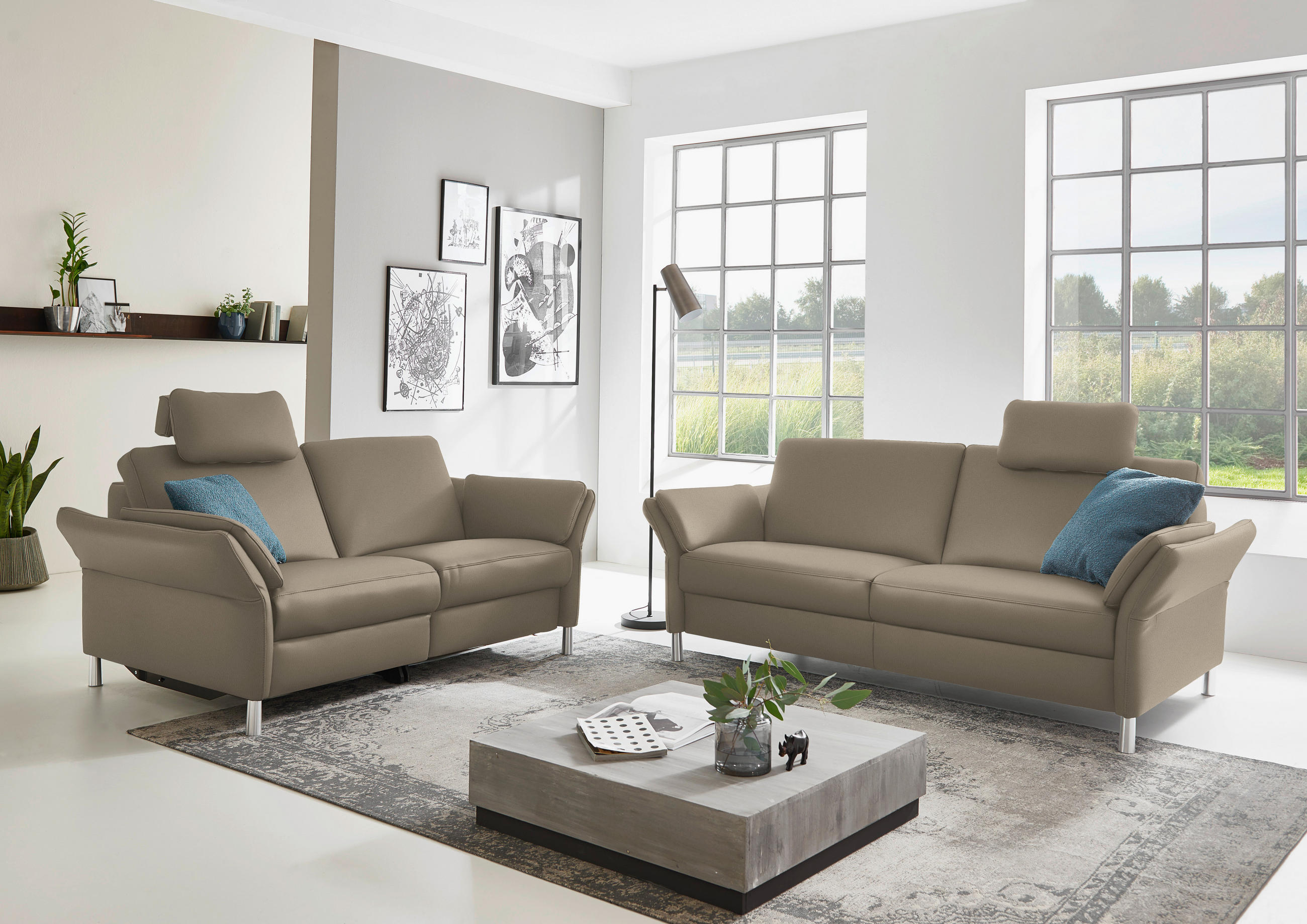 3-SITZER-SOFA in Leder Greige  - Greige/Alufarben, Design, Leder/Metall (190/82/99cm) - Dieter Knoll