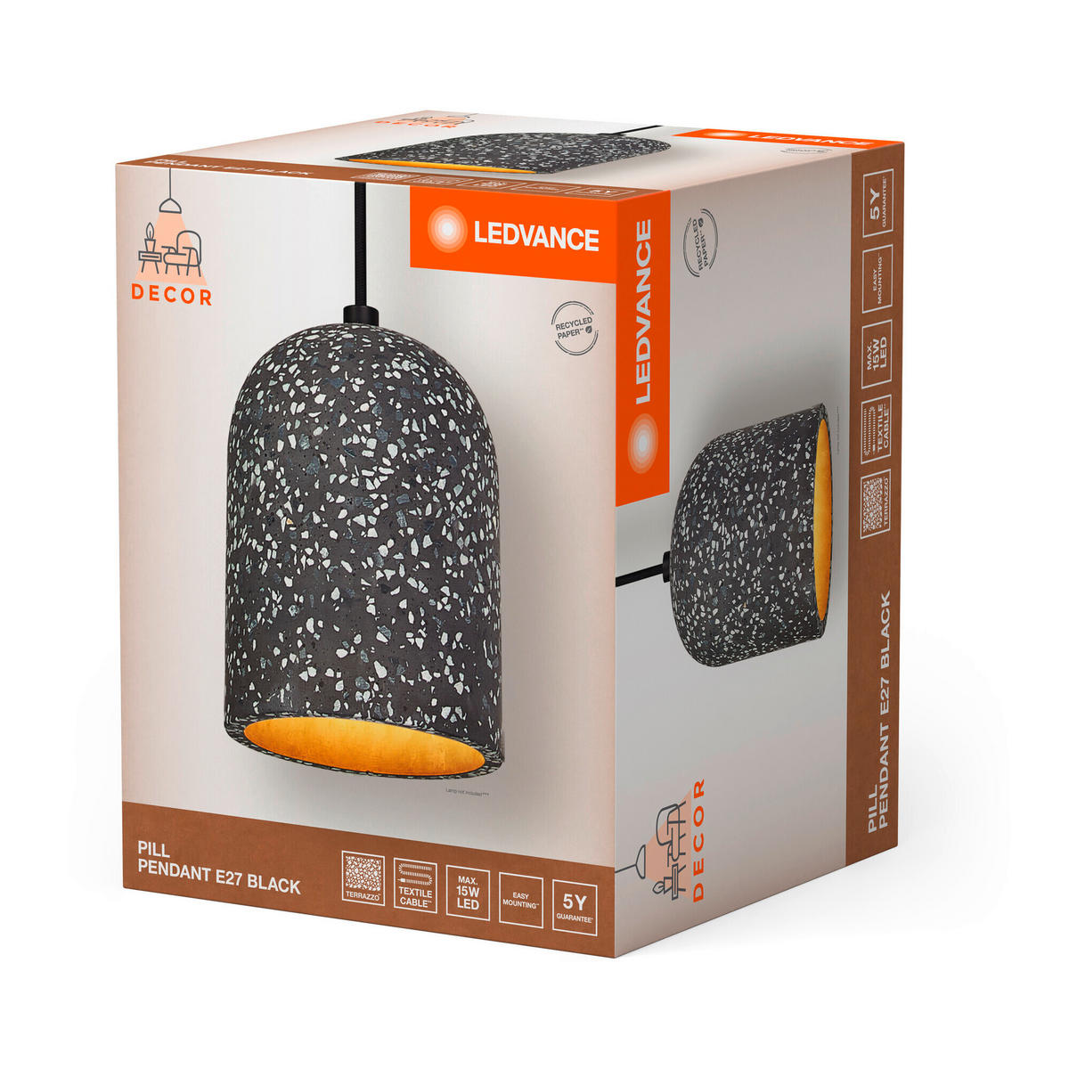 PENDELLEUCHTE 15/150 cm   - Schwarz, Natur, Stein (15/150cm) - Ledvance