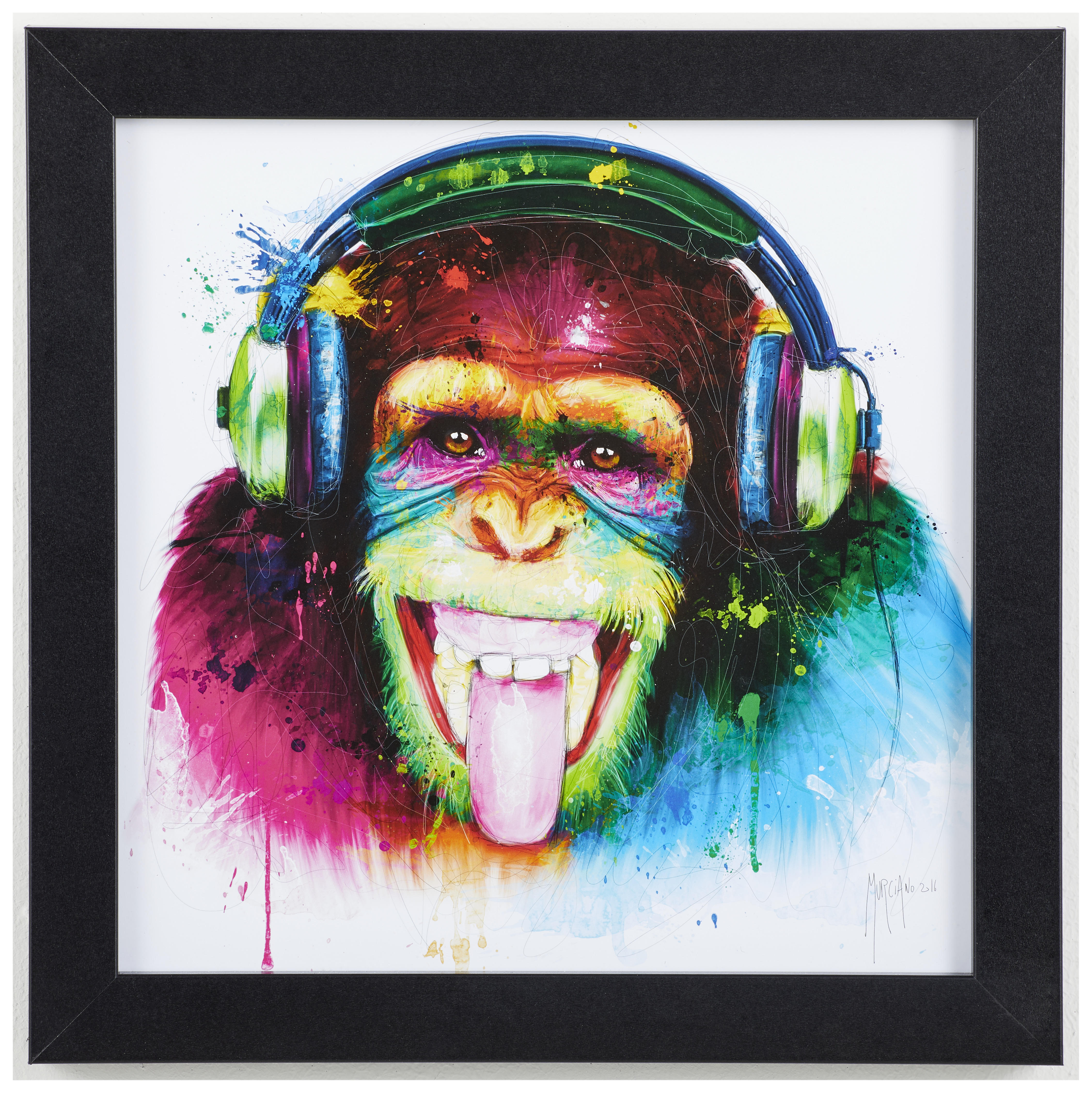 KUNSTDRUCK Patrice Murciano Abstraktes, Tiere DJ Monkey  - Multicolor/Schwarz, Basics, Papier/Holzwerkstoff (36/36cm)
