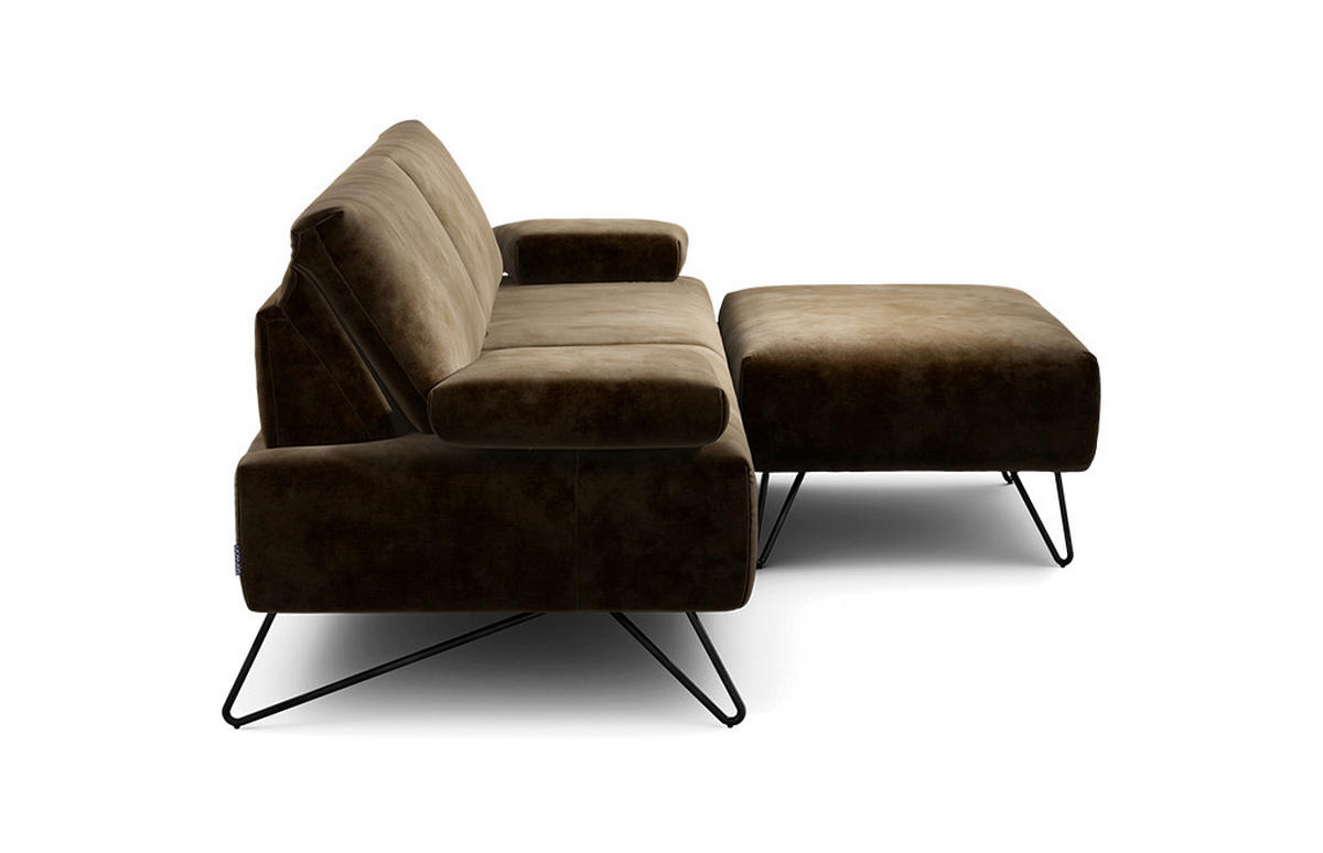2,5-SITZER Samt Braun  - Schwarz/Braun, Design, Textil/Metall (204-234/85/86-94cm) - SENSOO