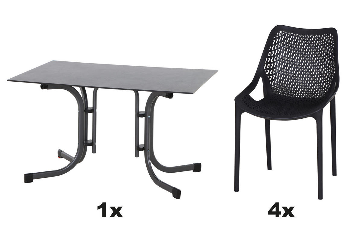 GARTENGARNITUR 5-teilig Stahl  - Anthrazit, Basics, Kunststoff/Metall (80/84/120cm) - Siena Garden