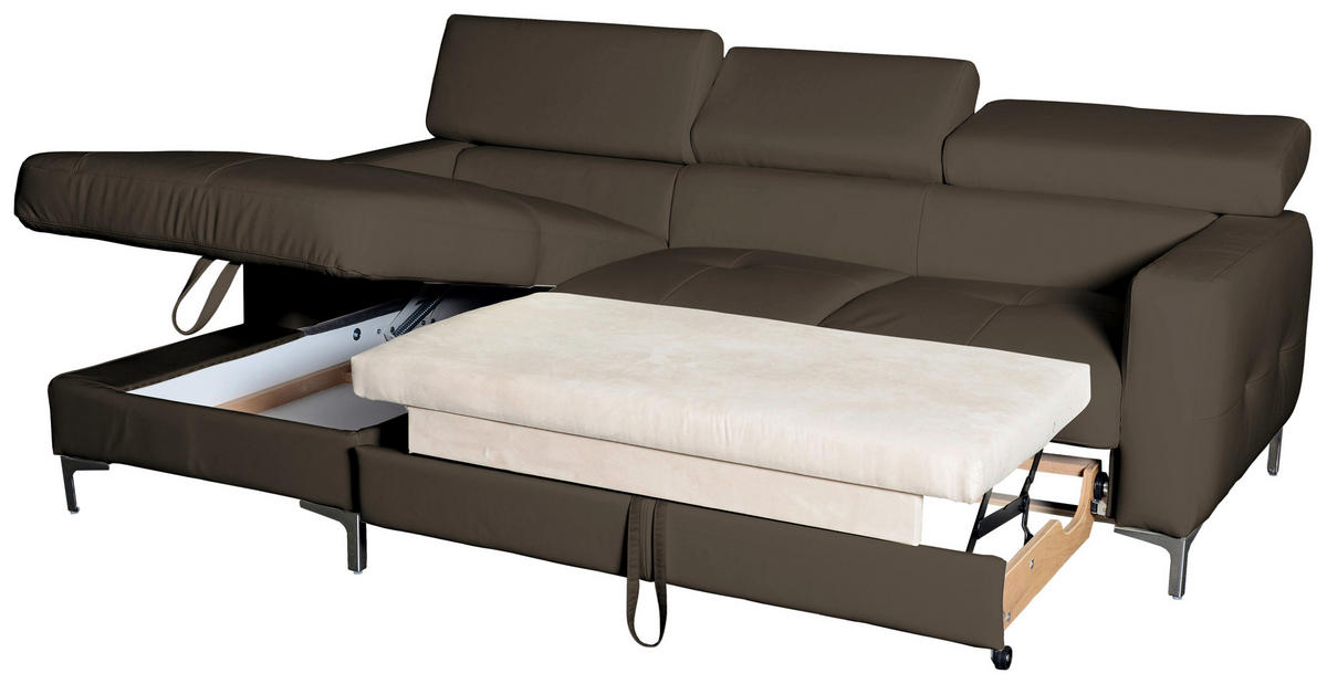ECKSOFA in Echtleder Graubraun  - Chromfarben/Graubraun, Design, Leder/Metall (168/227cm) - Livetastic