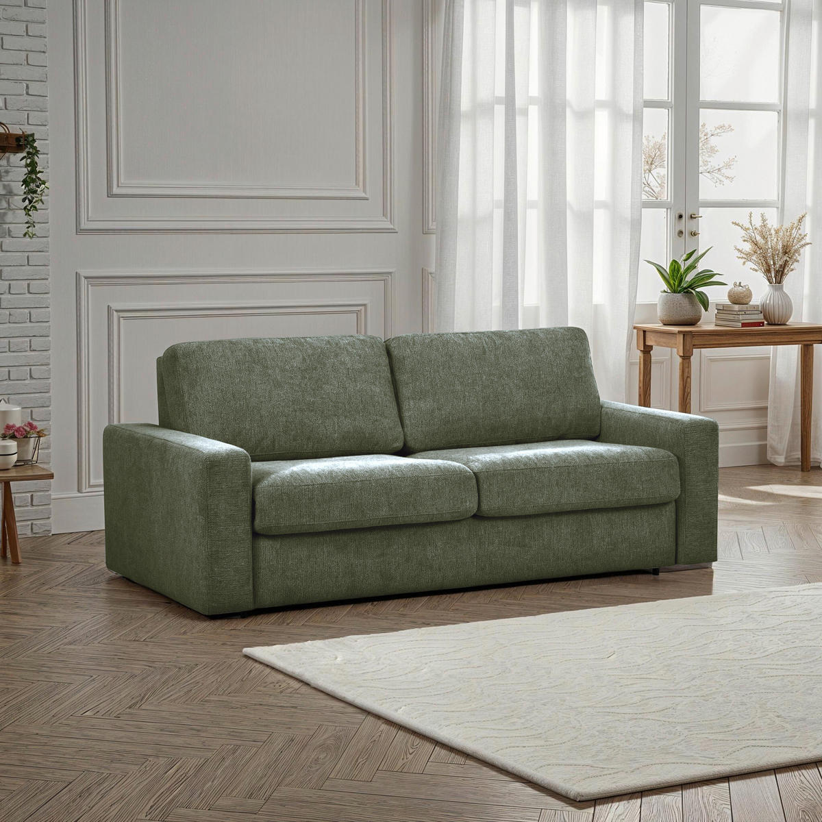 SCHLAFSOFA Flachgewebe Grün  - Schwarz/Grün, MODERN, Kunststoff/Textil (195/80/100cm) - Carryhome