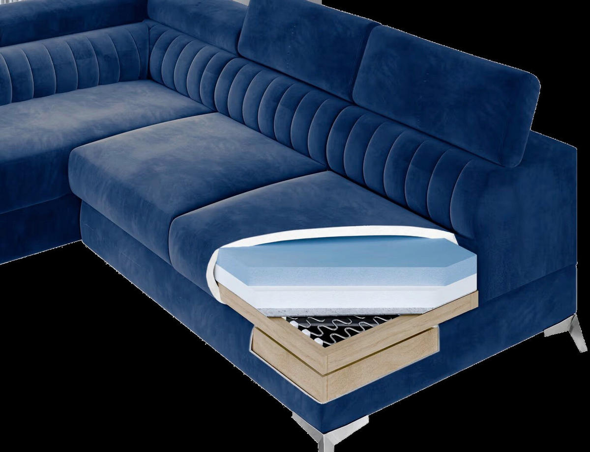 ECKSOFA  Blau Samt  - Blau/Silberfarben, Design, Textil/Metall (278/205cm) - MID.YOU
