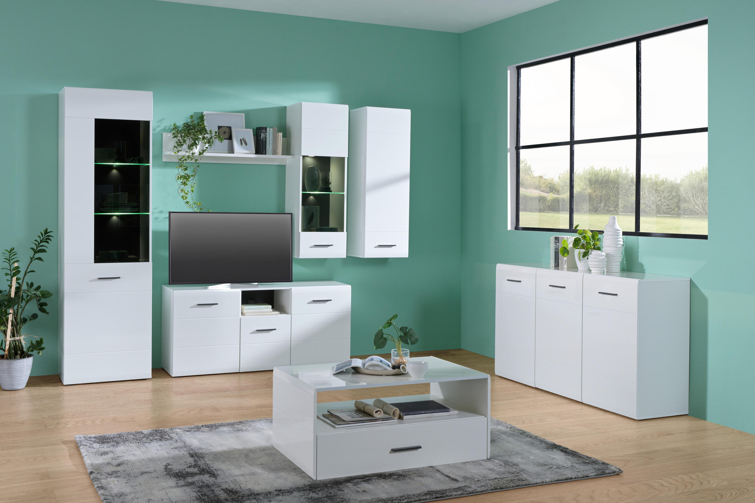 KOMODA POD TELEVIZI, antracitová, bílá, 140/64/42 cm - bílá/antracitová, Moderní, kompozitní dřevo/plast (140/64/42cm) - Hom`in