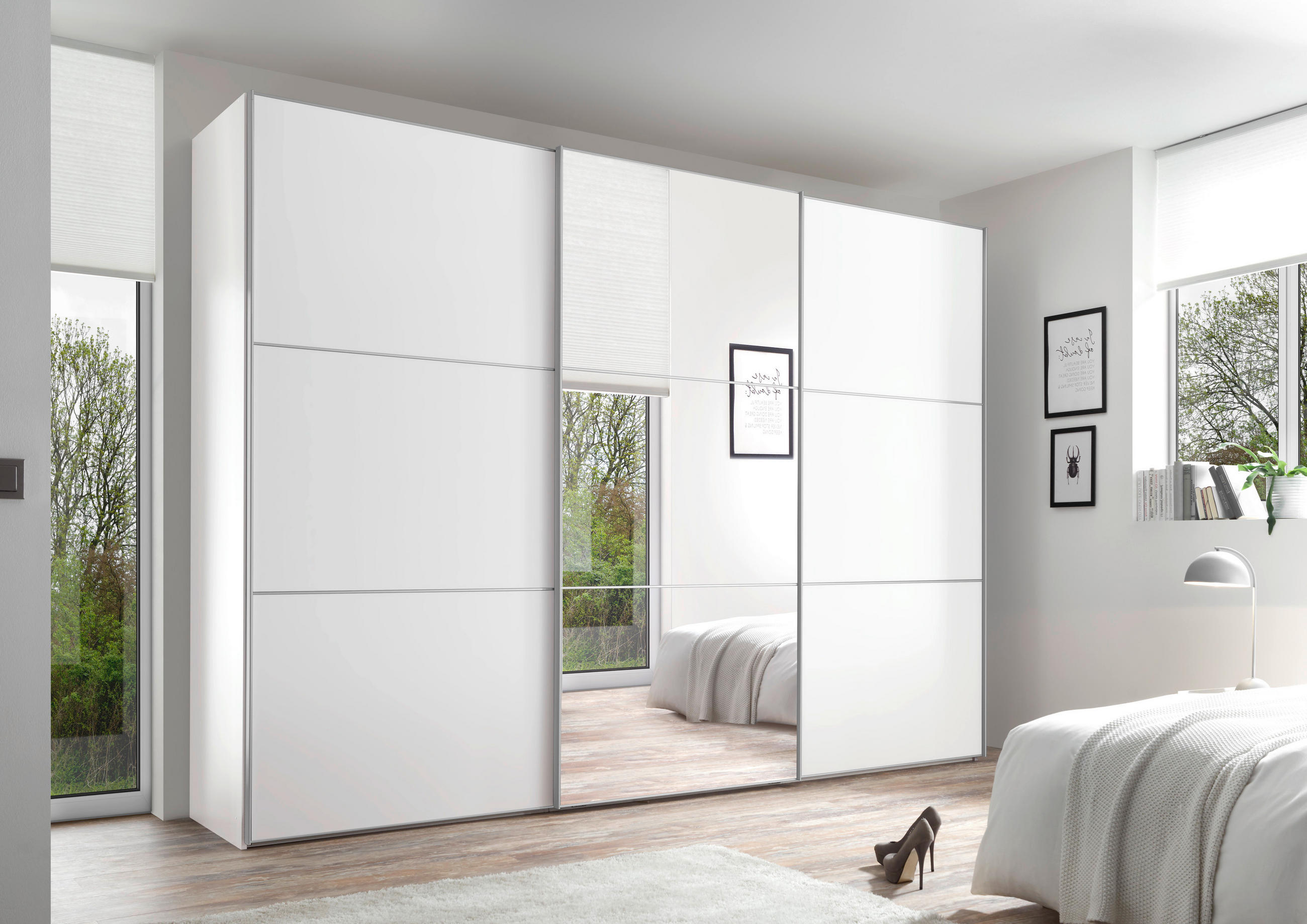 SCHWEBETÜRENSCHRANK in Weiss  - Weiss/Alufarben, Holzwerkstoff/Metall (249/222/68cm) - Moderano