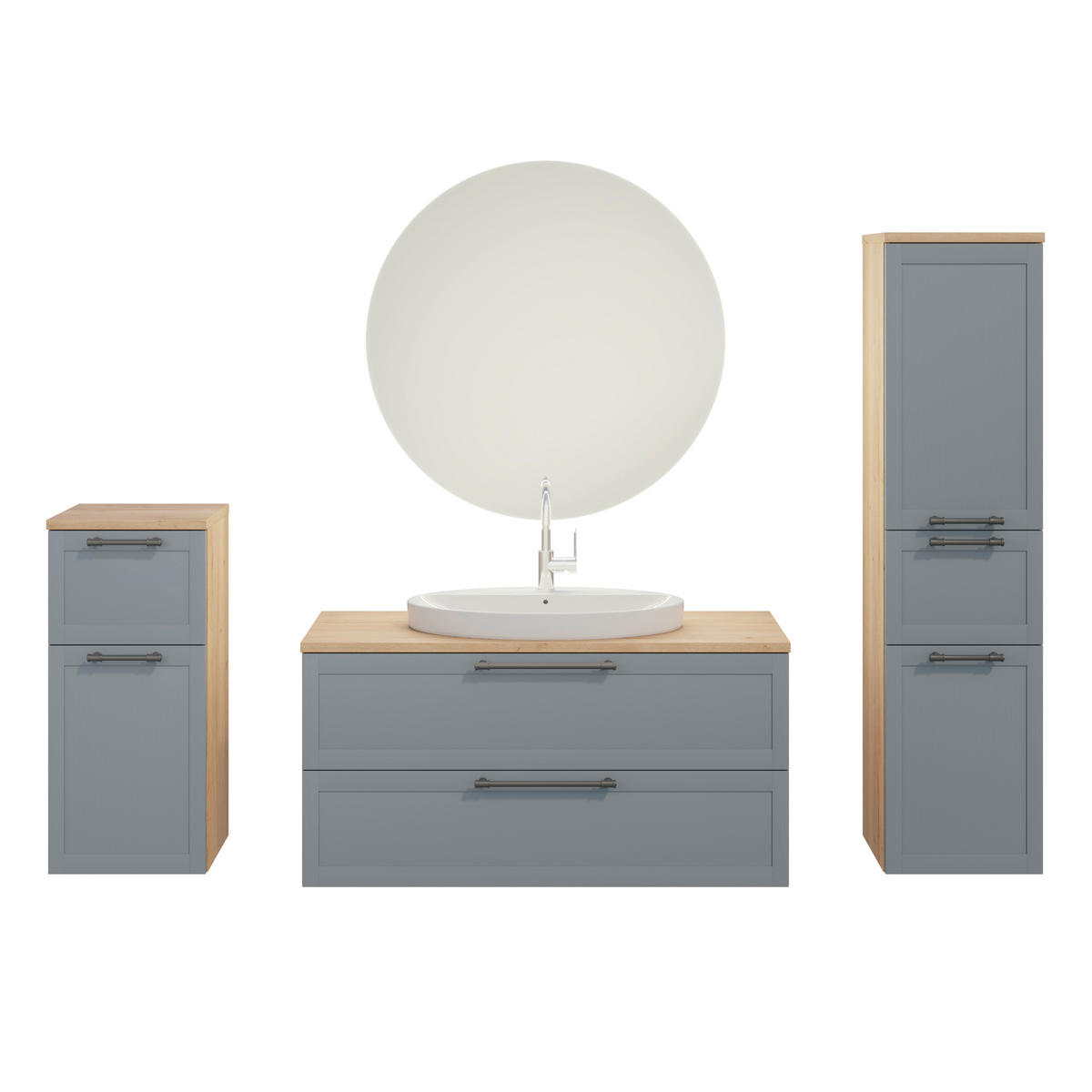 BADEZIMMER 5-teilig  in 200,3 cm  - Edelstahlfarben/Eichefarben, MODERN, Holzwerkstoff/Stein (200,3cm) - Celina Home