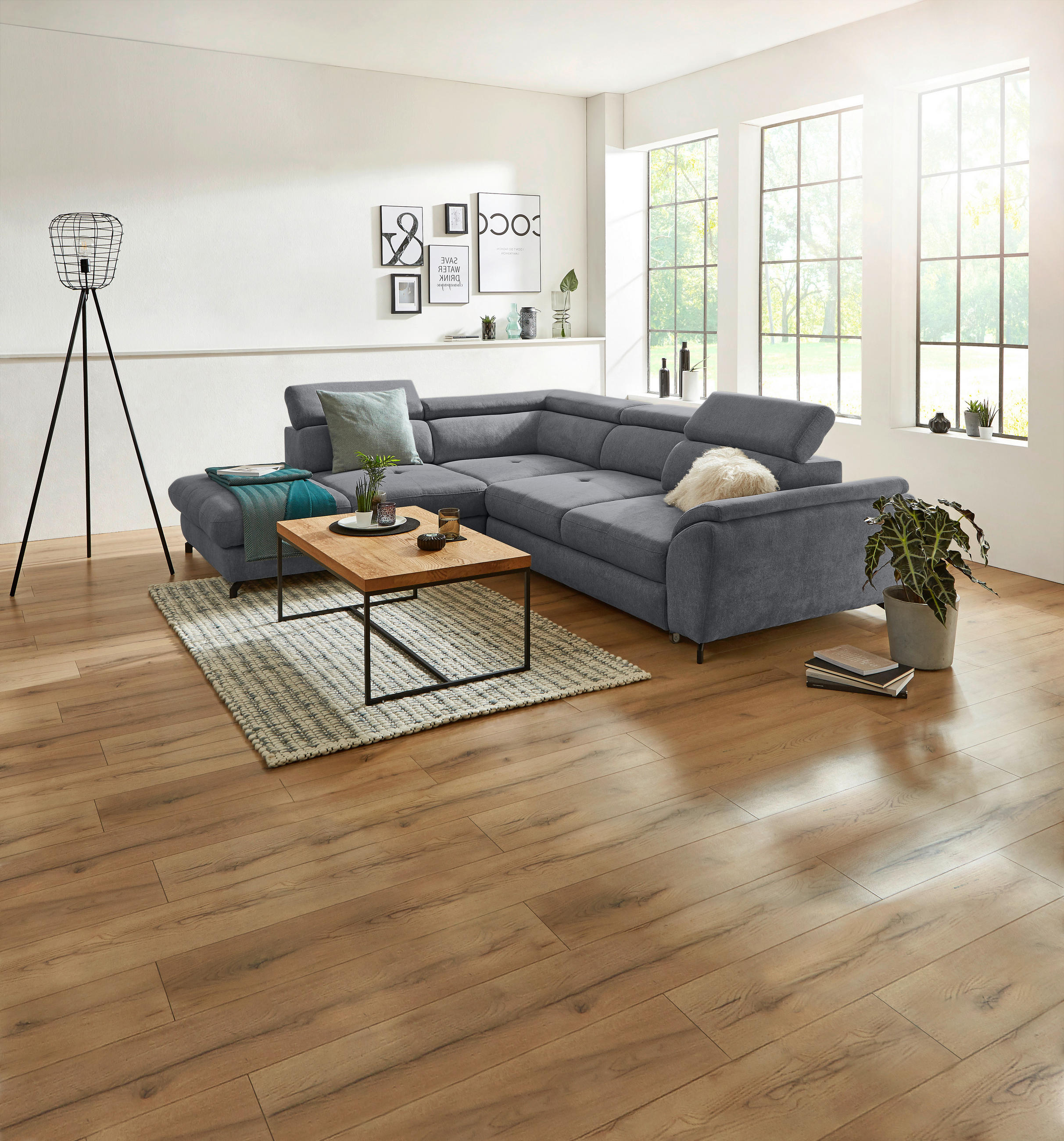 ECKSOFA inkl. Funktion Anthrazit Webstoff  - Anthrazit/Schwarz, Design, Textil/Metall (237/277cm) - Stylife