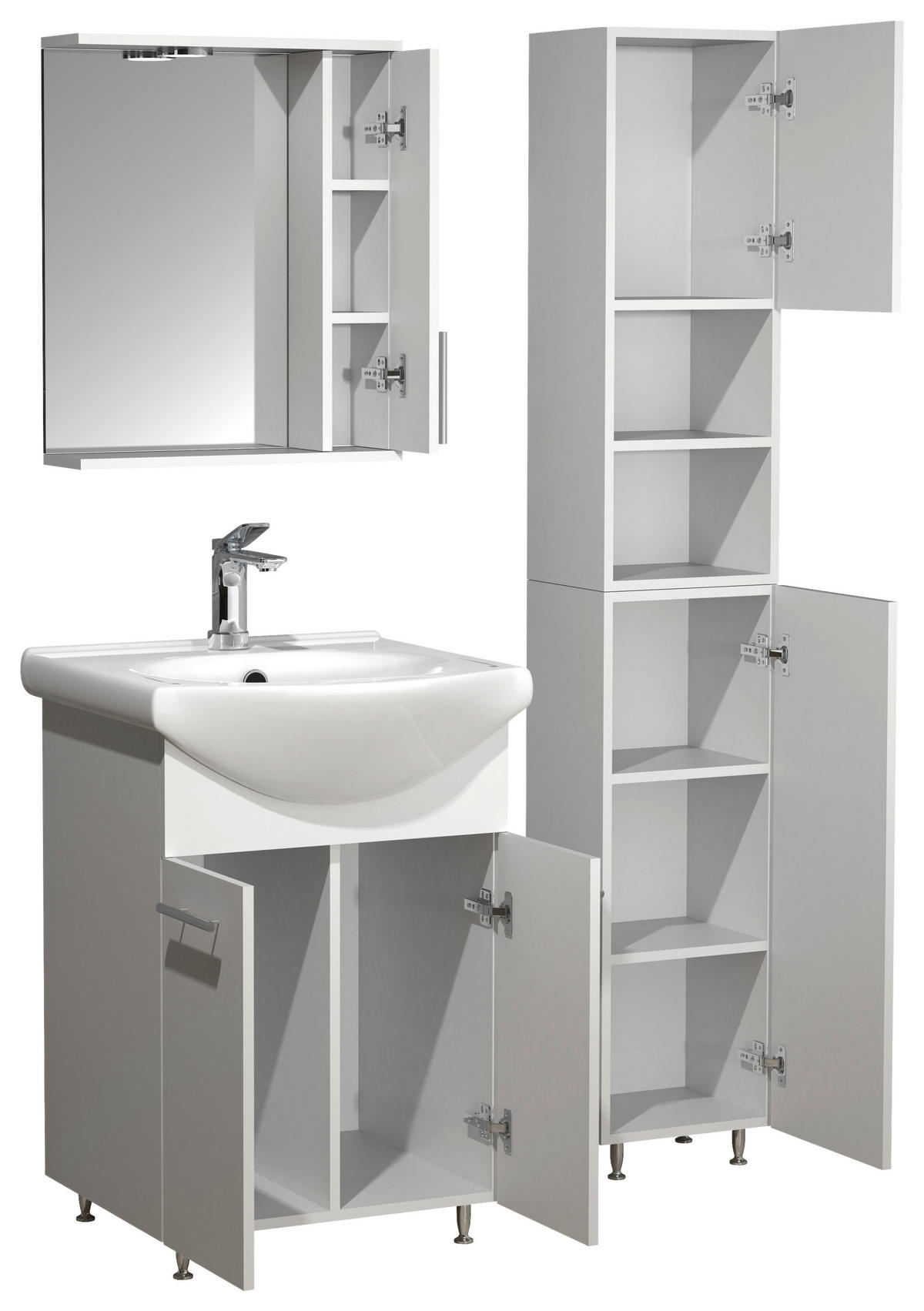 BADEZIMMER 4-teilig  in 80 cm  - Weiss/Silberfarben, Modern, Glas/Keramik (80cm) - MID.YOU