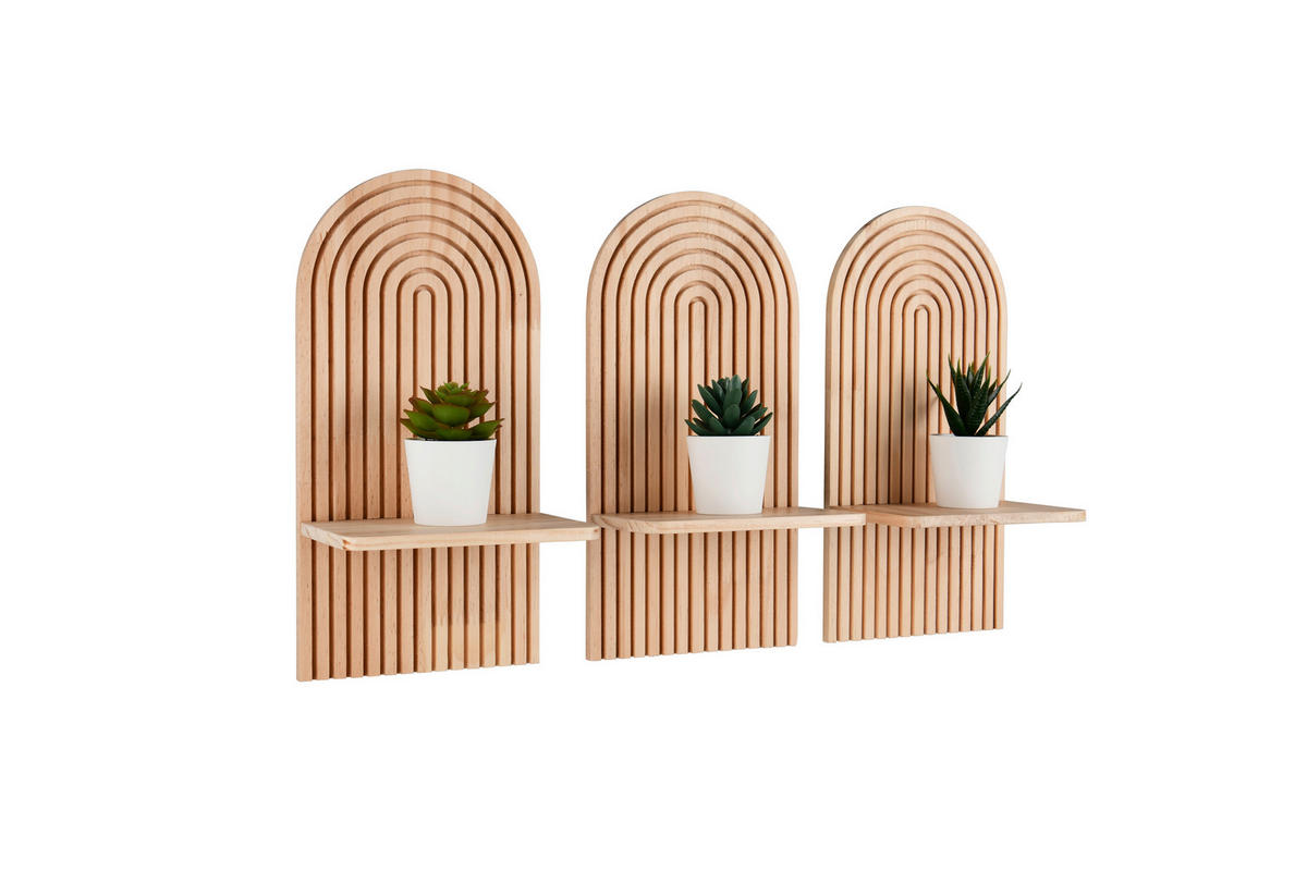 WANDREGALSET  - Naturfarben, Basics, Holz (17,8/35/11,5cm) - Milino