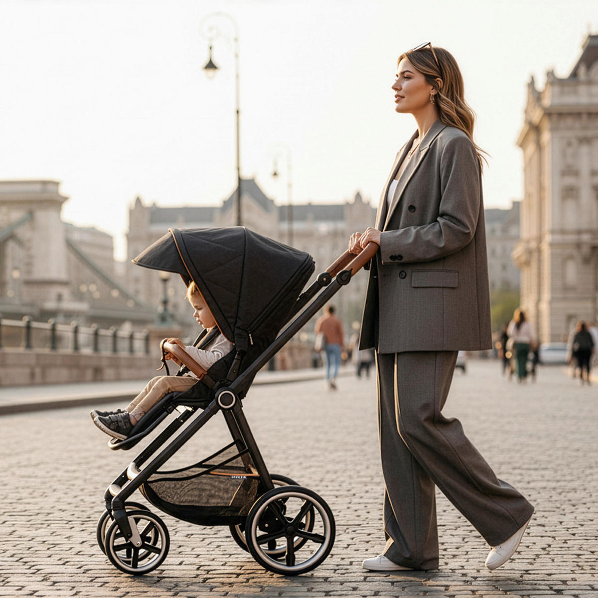KINDERWAGENSET  Fusion Panorama Lyx Set inkl. Wickeltasche  Schwarz  - Schwarz, Basics, Metall (57/129/100cm) - Gesslein