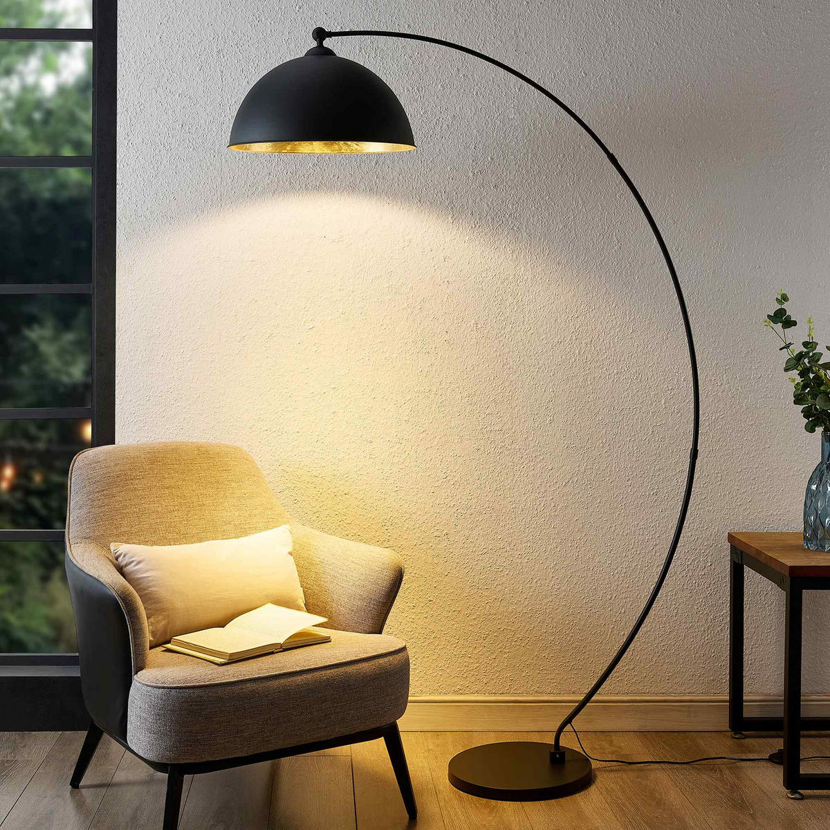 STEHLEUCHTE Aleyna 118/185 cm   - Goldfarben/Schwarz, Design, Metall (118/185cm) - Novel