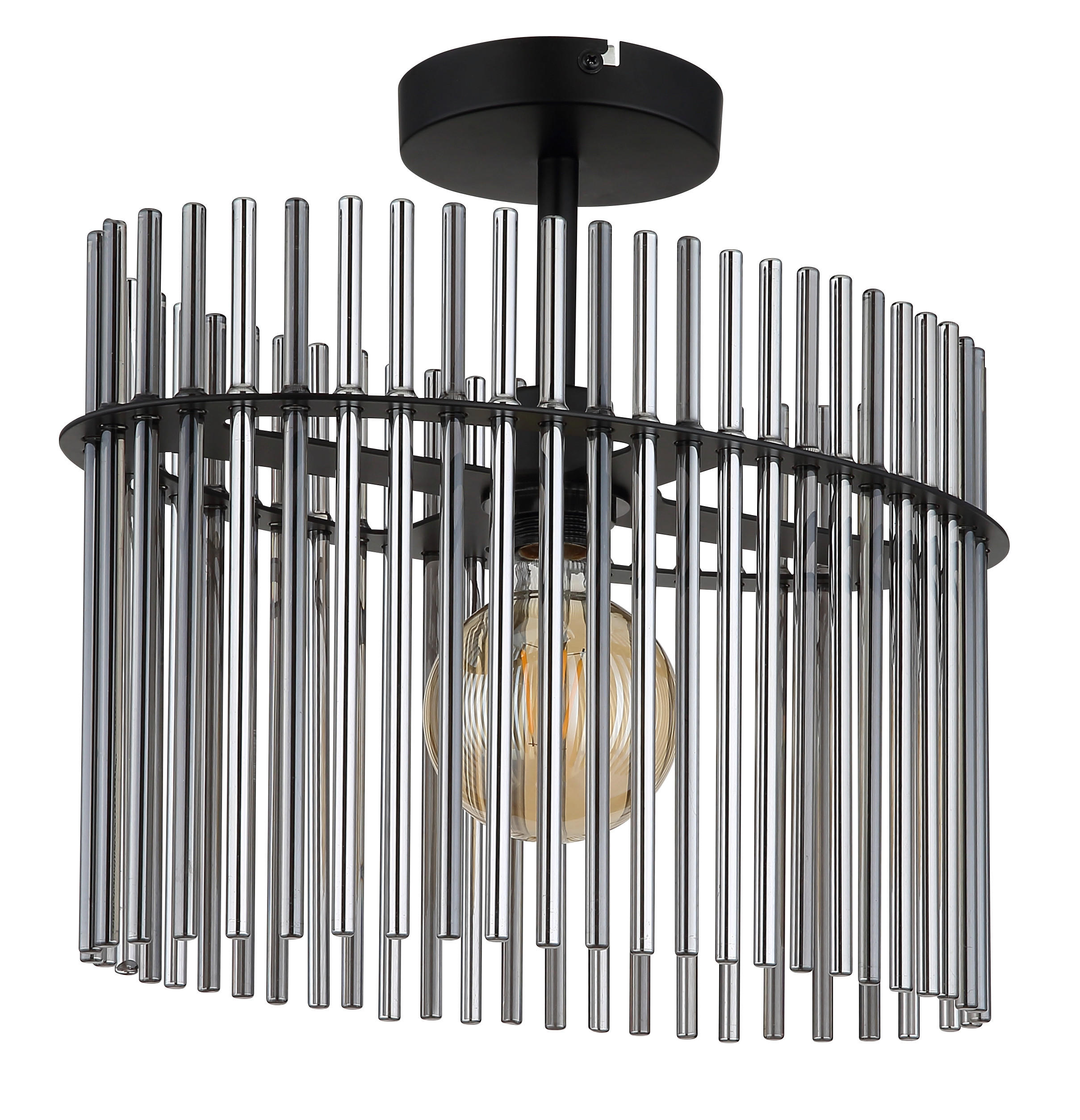 DECKENLEUCHTE GORLEY 40/22/34 cm   - Schwarz/Grau, KONVENTIONELL, Glas/Metall (40/22/34cm) - Globo