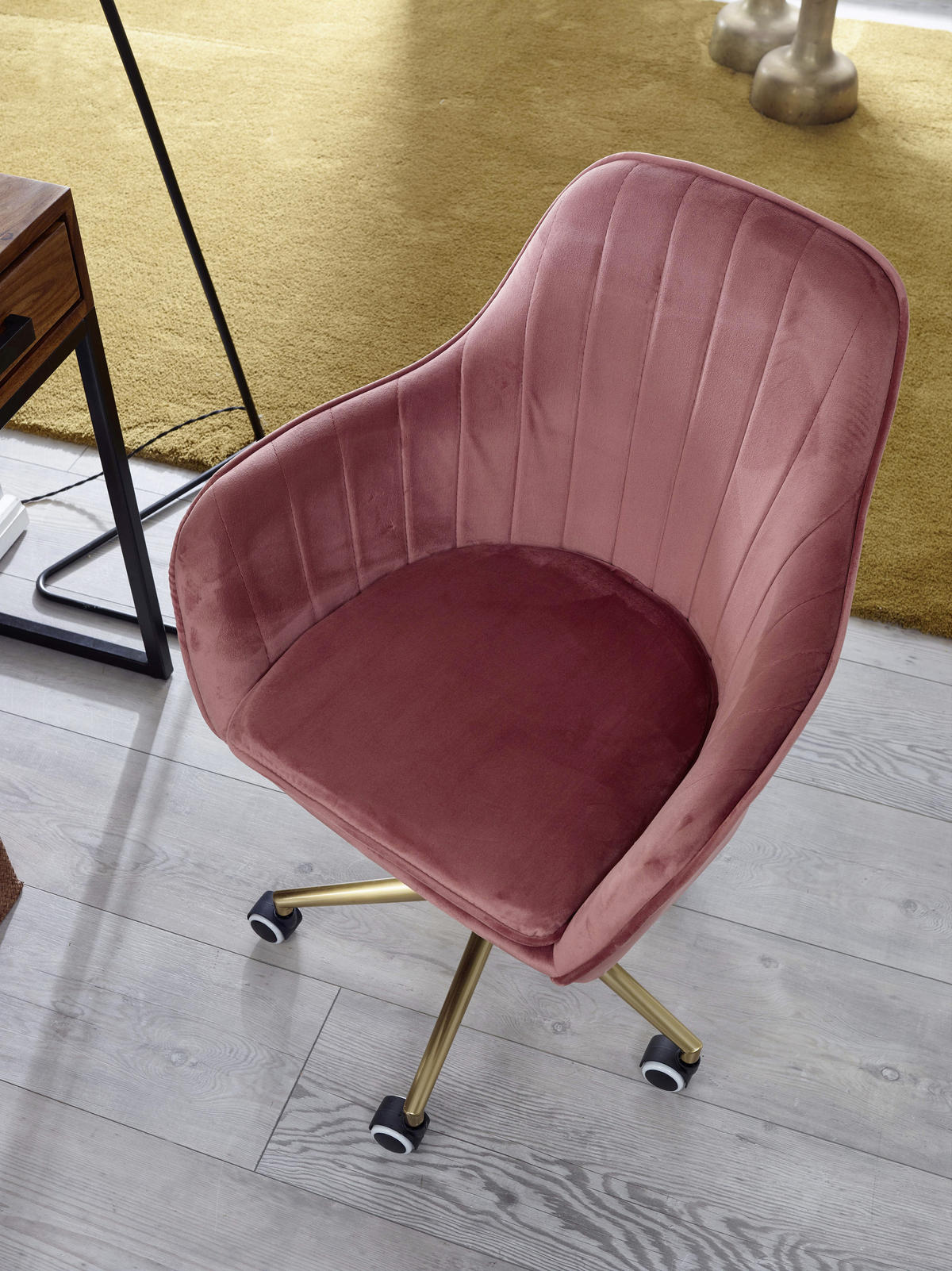 DREHSTUHL Samt Rosa  - Goldfarben/Rosa, KONVENTIONELL, Kunststoff/Textil (54/105/52cm) - MID.YOU