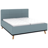 POLSTERBETT 180/200 cm,  in Blau, Matratze, Lattenrost, Bettkasten, H3 + H3 = fest  - Blau/Eichefarben, Design, Holz/Textil (180/200cm) - Musterring