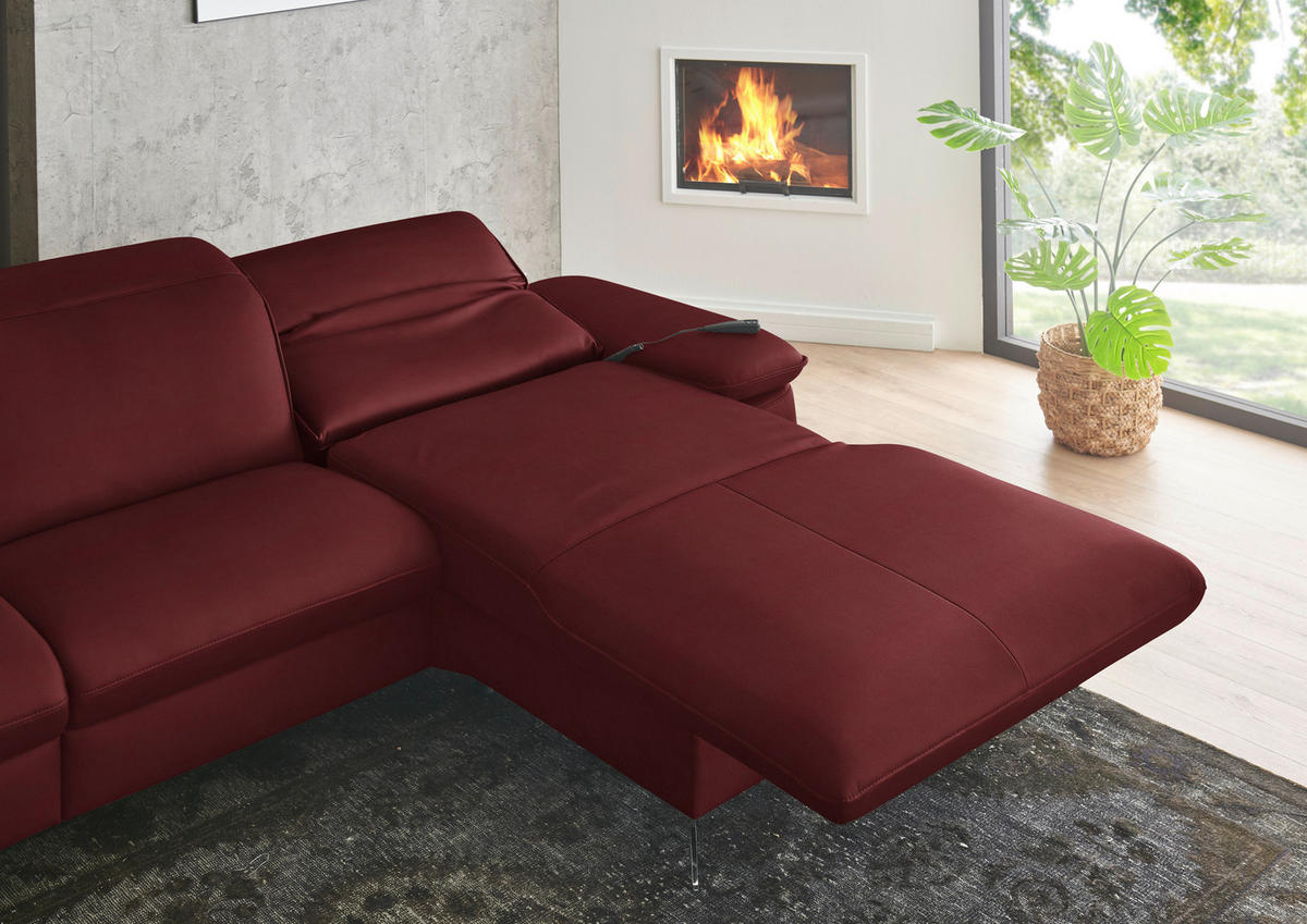 ECKSOFA  Echtleder Rot  - Rot/Schwarz, Design, Leder/Metall (307/169cm) - Beldomo Premium