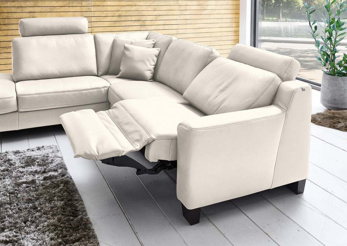 ECKSOFA in Echtleder Creme  - Eichefarben/Creme, Design, Leder/Holz (235/259cm) - Valdera