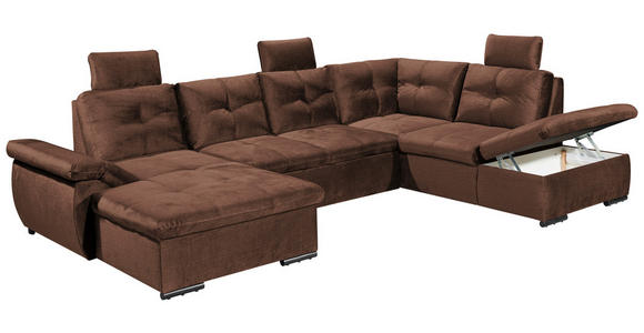 WOHNLANDSCHAFT in Mikrovelours Kupferfarben - Schwarz/Kupferfarben, KONVENTIONELL, Kunststoff/Textil (127/334/217cm) - Carryhome