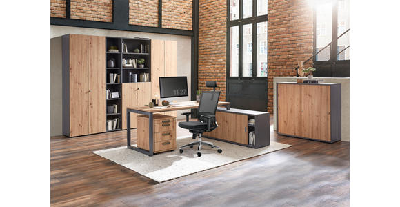 ECKSCHREIBTISCH 180/80/74 cm in Graphitfarben, Eichefarben - Eichefarben/Graphitfarben, KONVENTIONELL, Holzwerkstoff/Kunststoff (180/80/74cm) - Venda