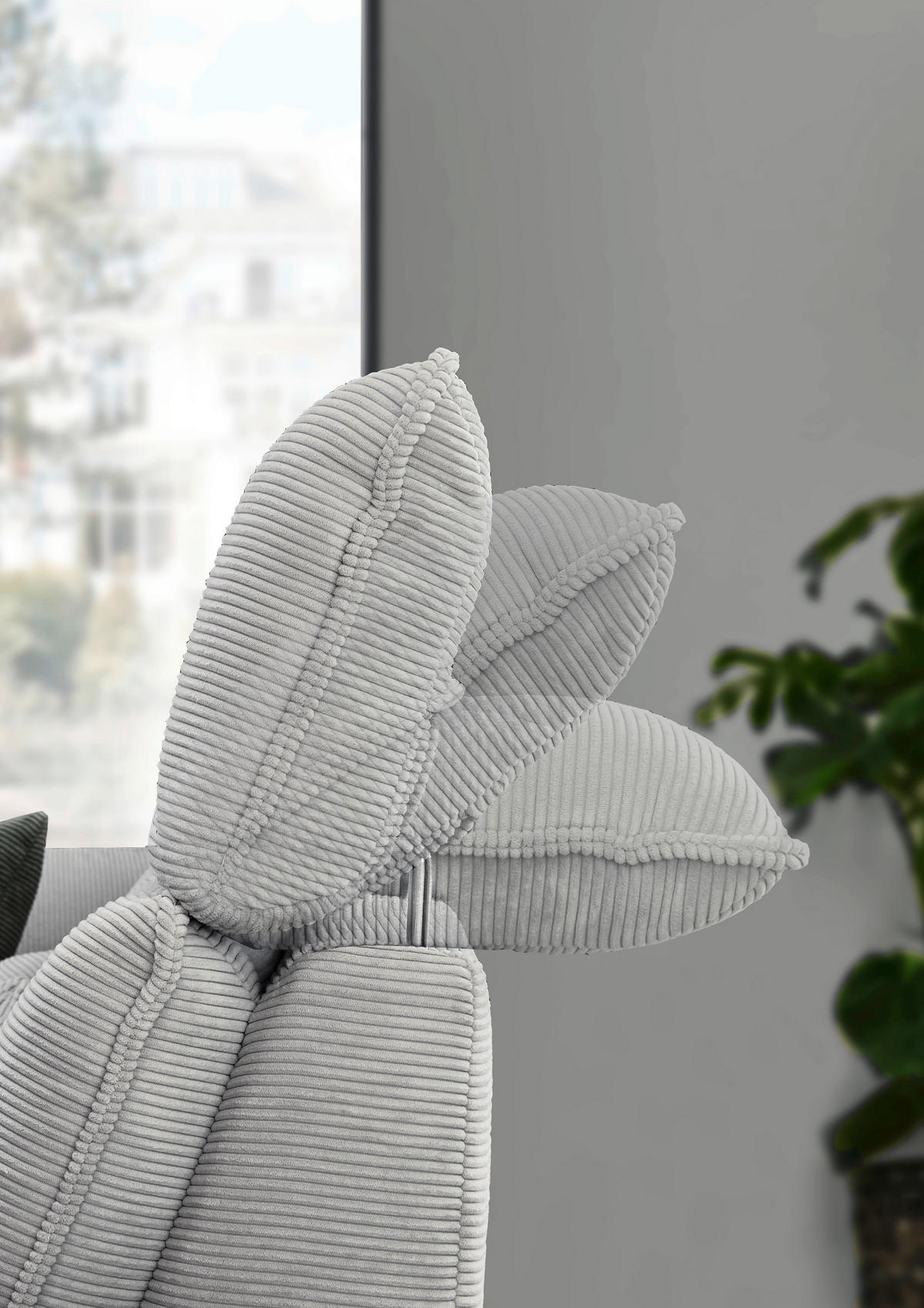 ECKSOFA in Cord Silberfarben  - Silberfarben/Schwarz, Design, Textil/Metall (202/301cm) - Moderano