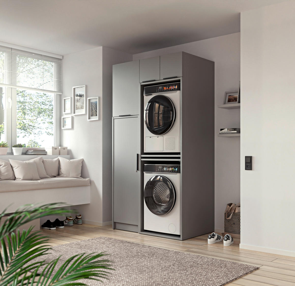 WASCHMASCHINENSCHRANK 70/220/68 cm  in Grau  - Schwarz/Grau, Basics, Holzwerkstoff/Kunststoff (70/220/68cm) - MID.YOU
