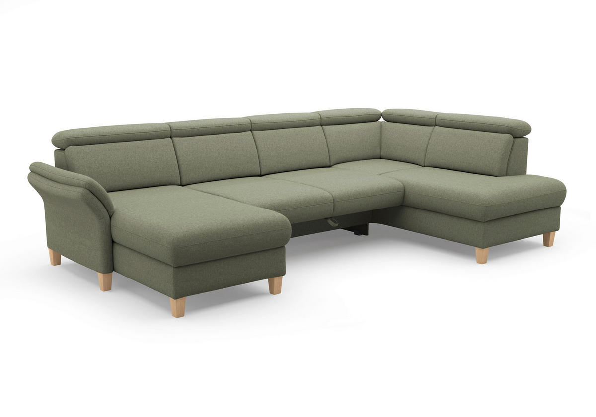 WOHNLANDSCHAFT GLENDALE E Olivgrün Flachgewebe  - Eichefarben/Olivgrün, KONVENTIONELL, Holz/Textil (166/321/193cm) - Sit & More