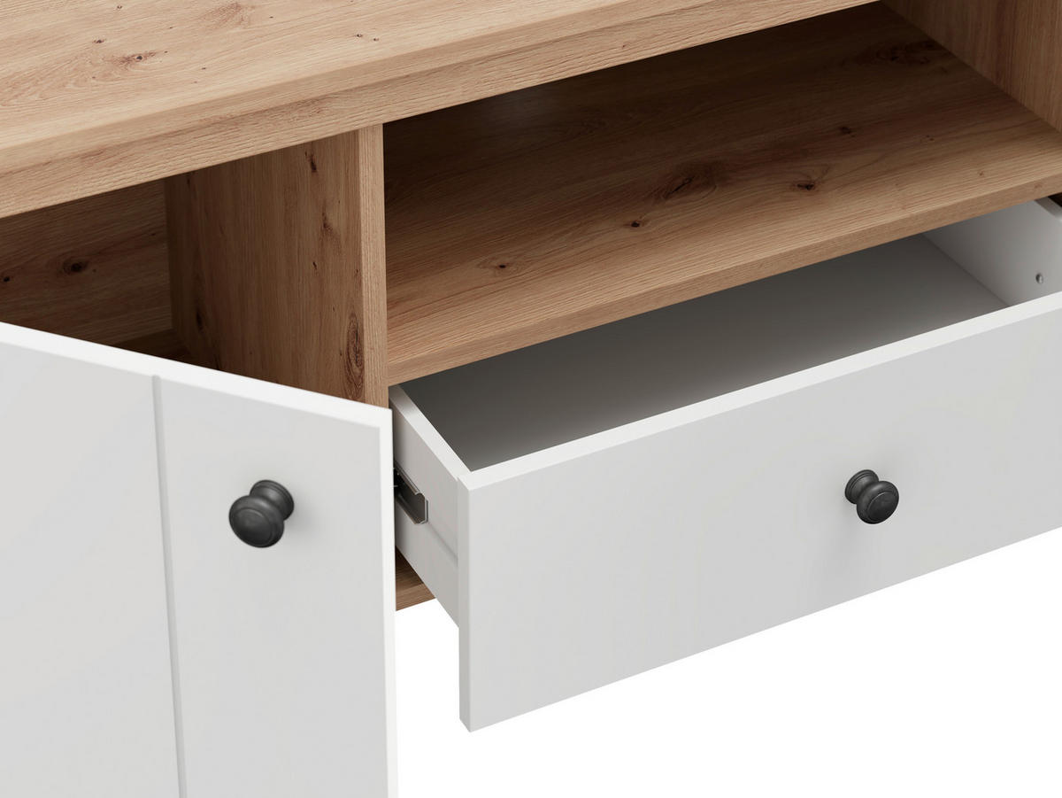 NISKA KOMODA   143/53.5/40 cm   bijela, hrast Artisan   - bijela/hrast Artisan, Basics, drvni materijal/plastika (143/53.5/40cm) - Carryhome