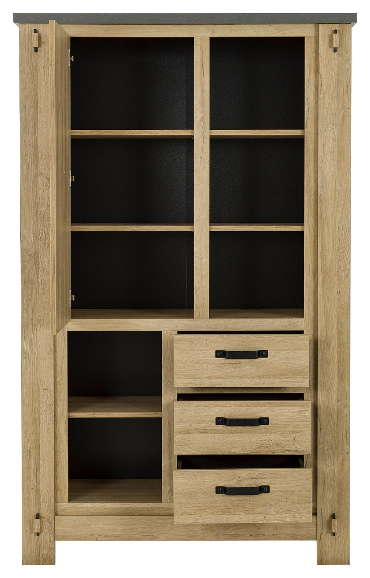 VITRINE BROCELIANDE in Grau, Eichefarben  - Eichefarben/Schwarz, MODERN, Holzwerkstoff/Metall (124/202/50cm) - MID.YOU