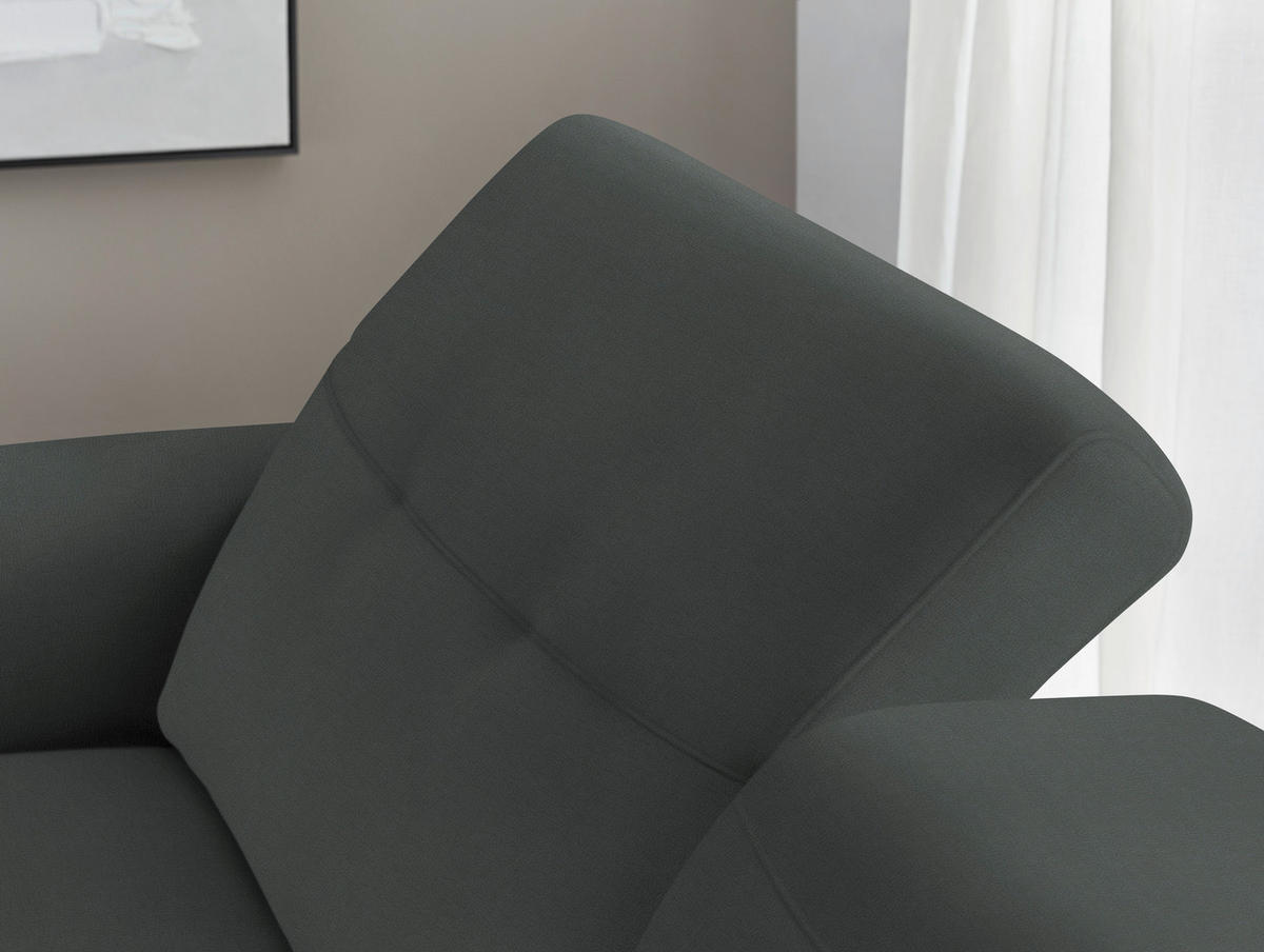 ECKSOFA in Echtleder Grau  - Eichefarben/Schwarz, Design, Leder/Holz (163/305cm) - Novel