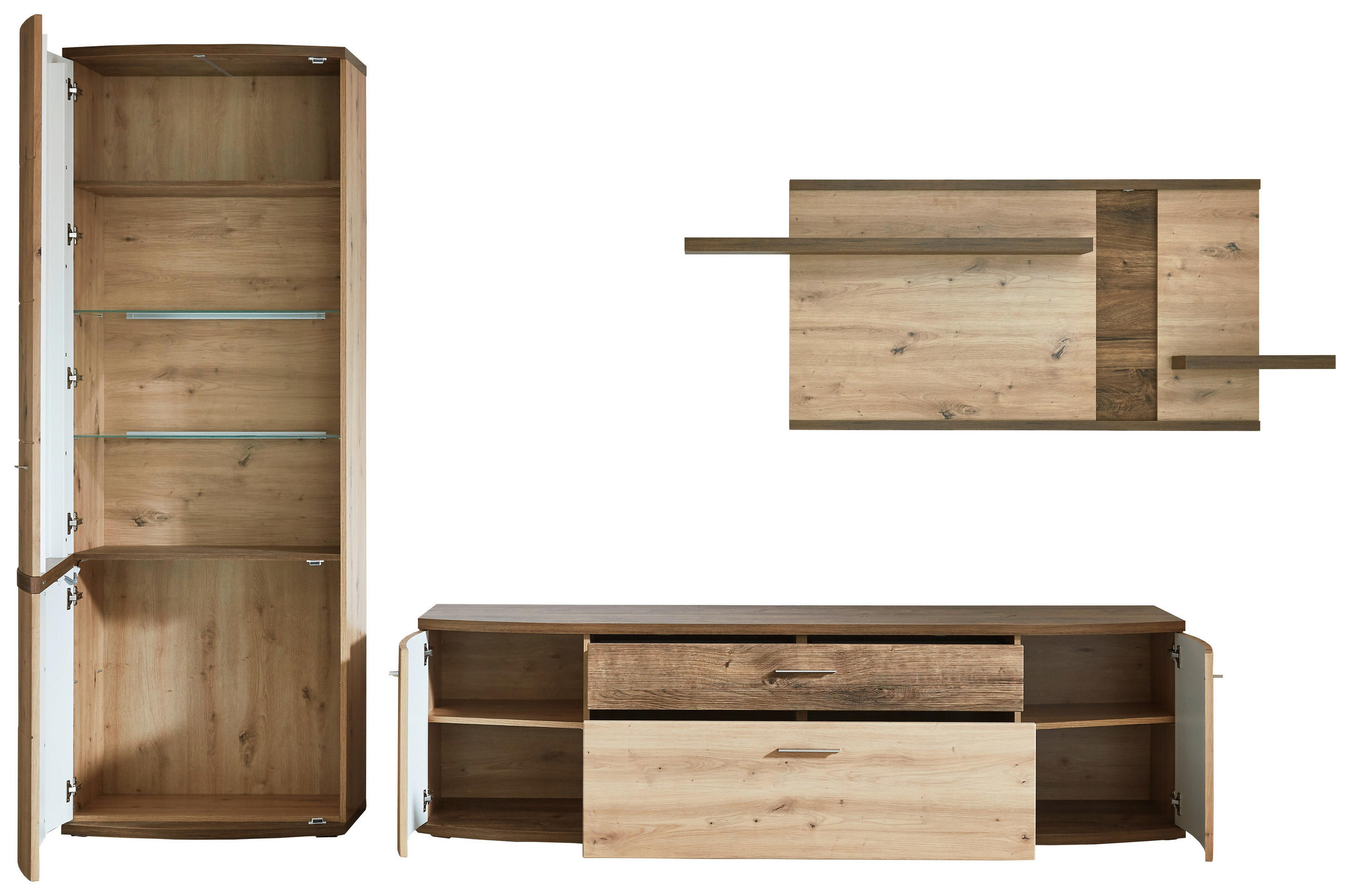 WOHNWAND  in Eichefarben, Eiche Artisan  313/209/50 cm  - Eichefarben/Eiche Artisan, Design, Glas/Holzwerkstoff (313/209/50cm) - Xora