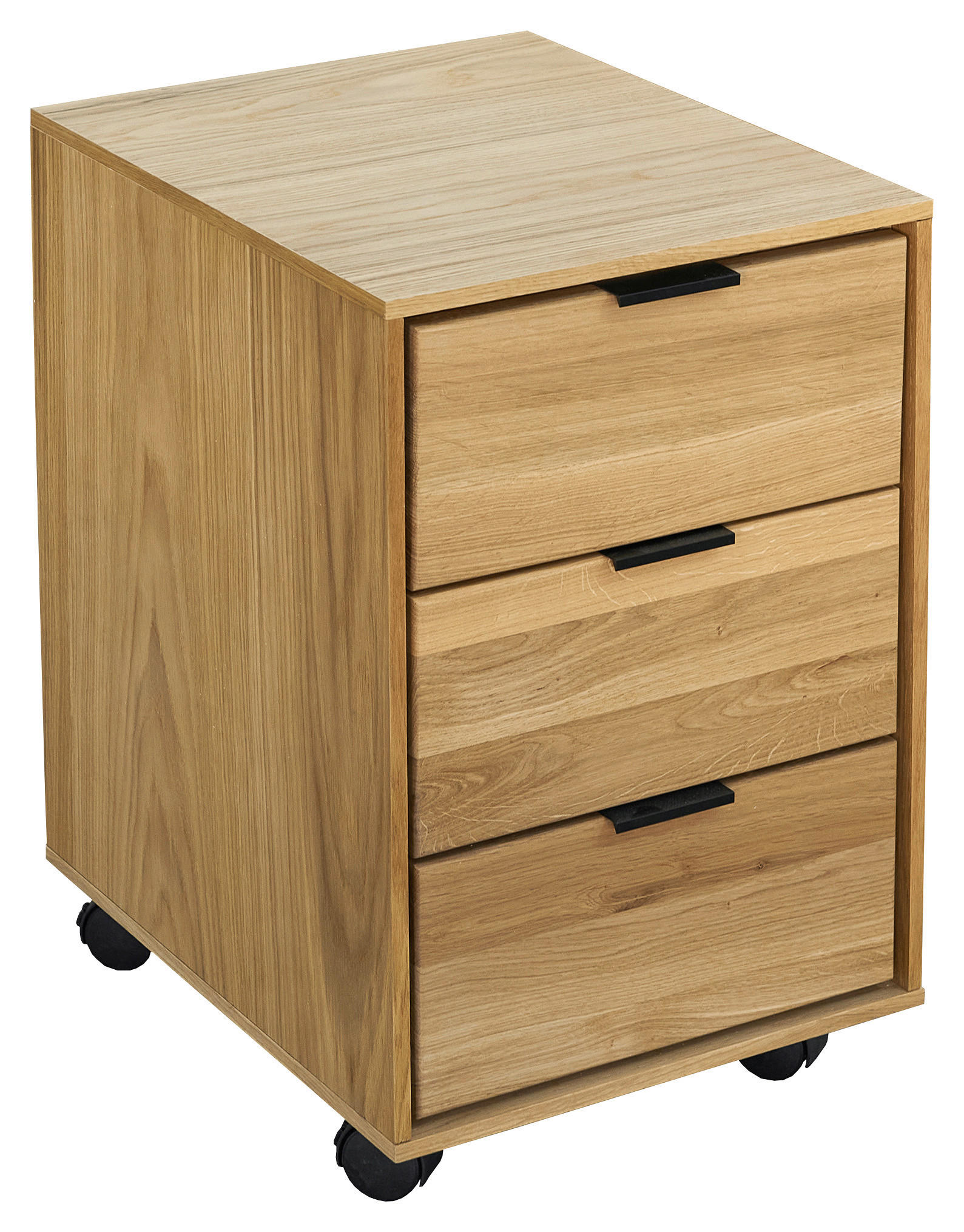 ROLLCONTAINER Eiche massiv Eichefarben  - Eichefarben/Schwarz, Natur, Holz/Holzwerkstoff (38/59/47cm) - Linea Natura