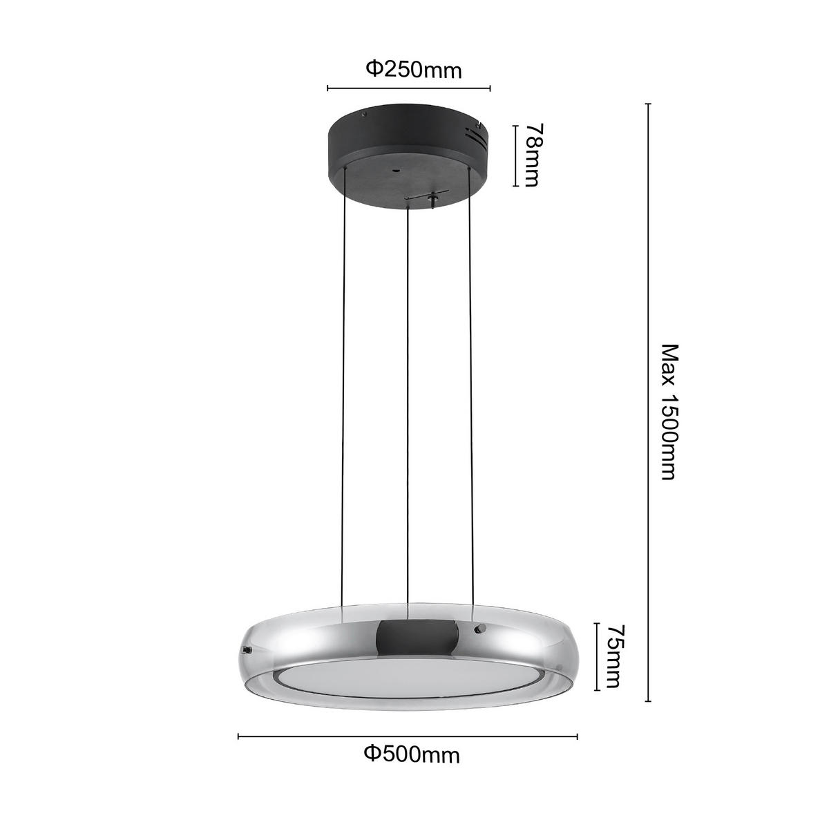 LED-HÄNGELEUCHTE Homam 50/20-150 cm   - Schwarz/Grau, Basics, Glas/Kunststoff (50/20-150cm) - Dieter Knoll