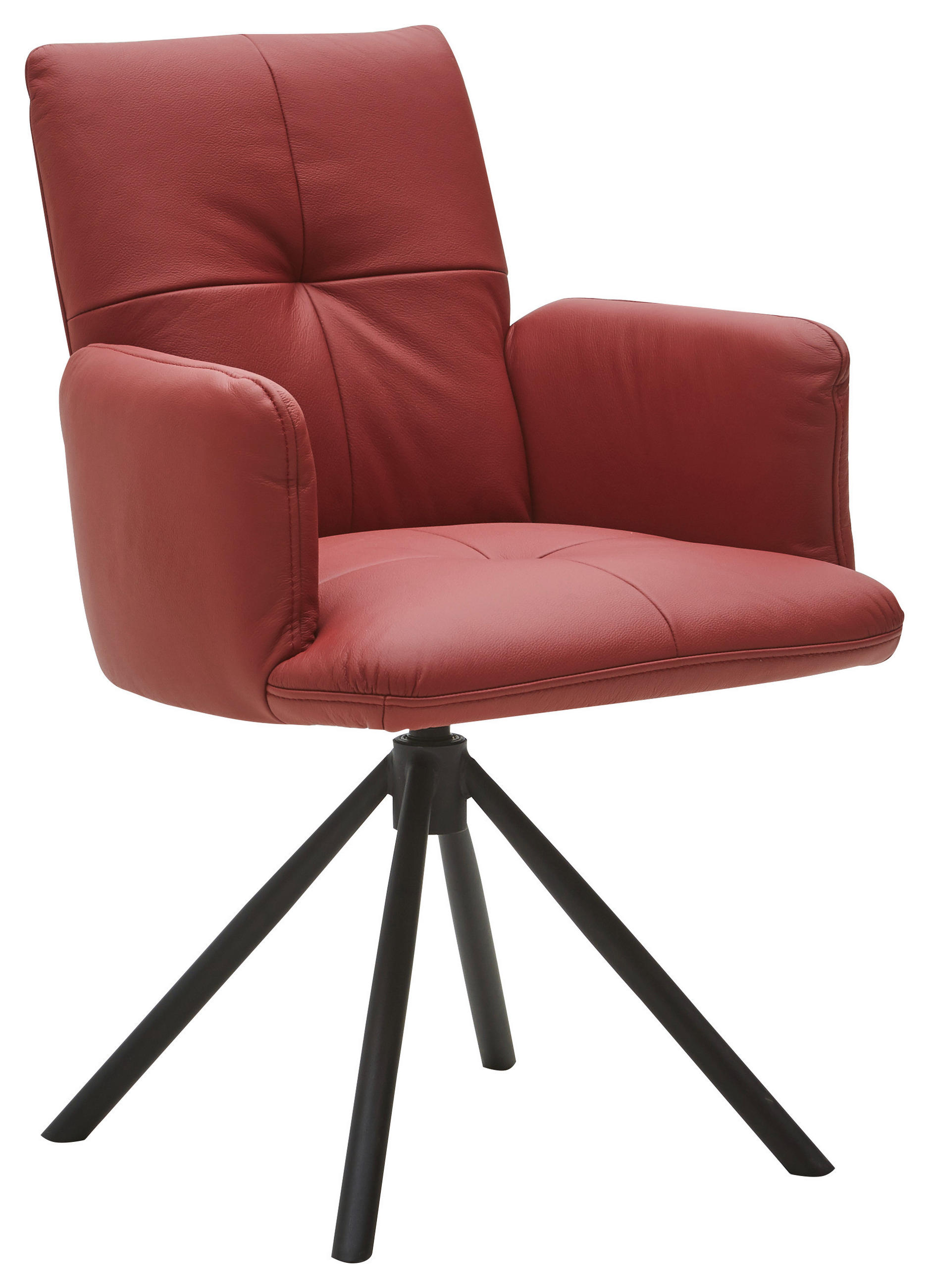 ARMLEHNSTUHL  in Echtleder pigmentiert  - Rot/Schwarz, Design, Leder/Metall (62/87/59cm) - Dieter Knoll