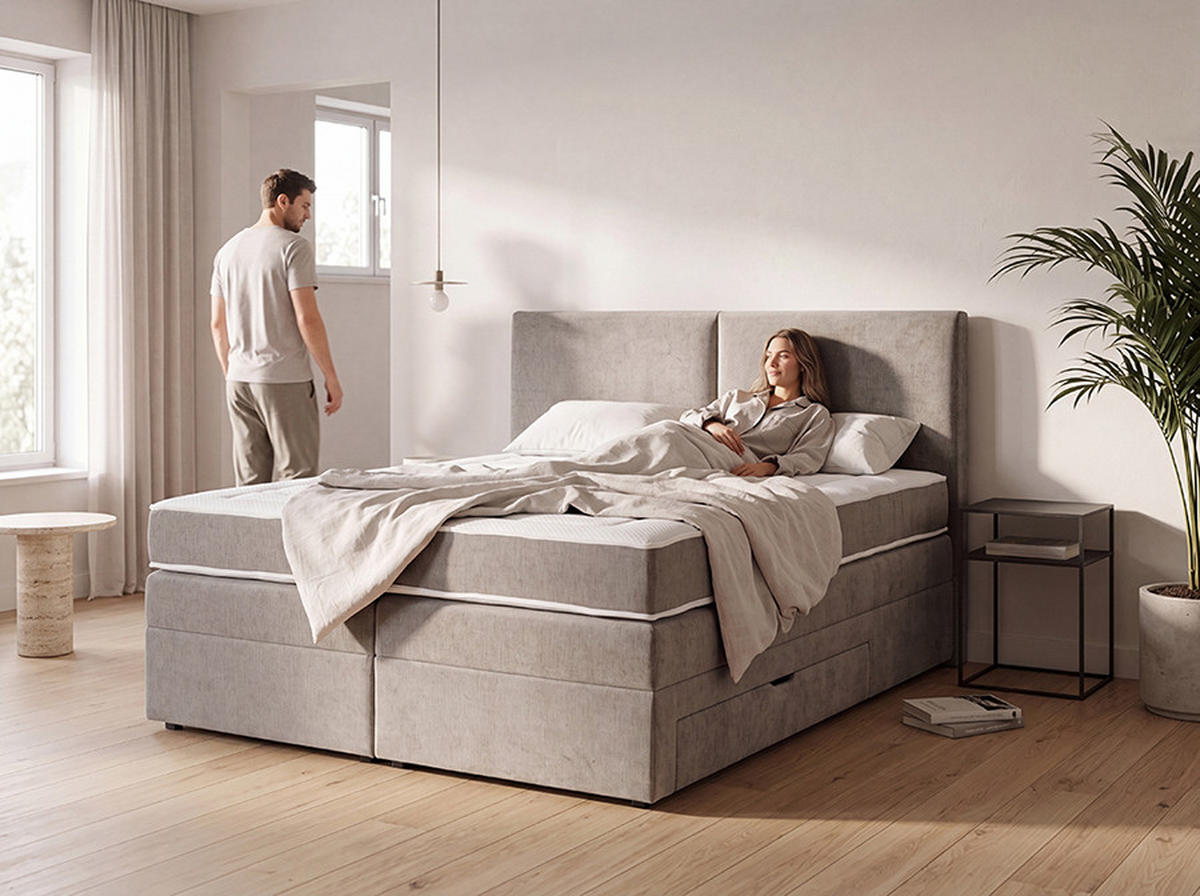 BOXSPRING KREVET 180/200 cm     bež-smeđa  - crna/bež-smeđa, Moderno, drvni materijal/tekstil (180/200cm) - Hom`in