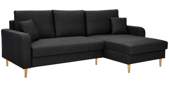 ECKSOFA in Flachgewebe Schwarz  - Eiche Wotan/Schwarz, KONVENTIONELL, Holz/Textil (255/157cm) - Carryhome