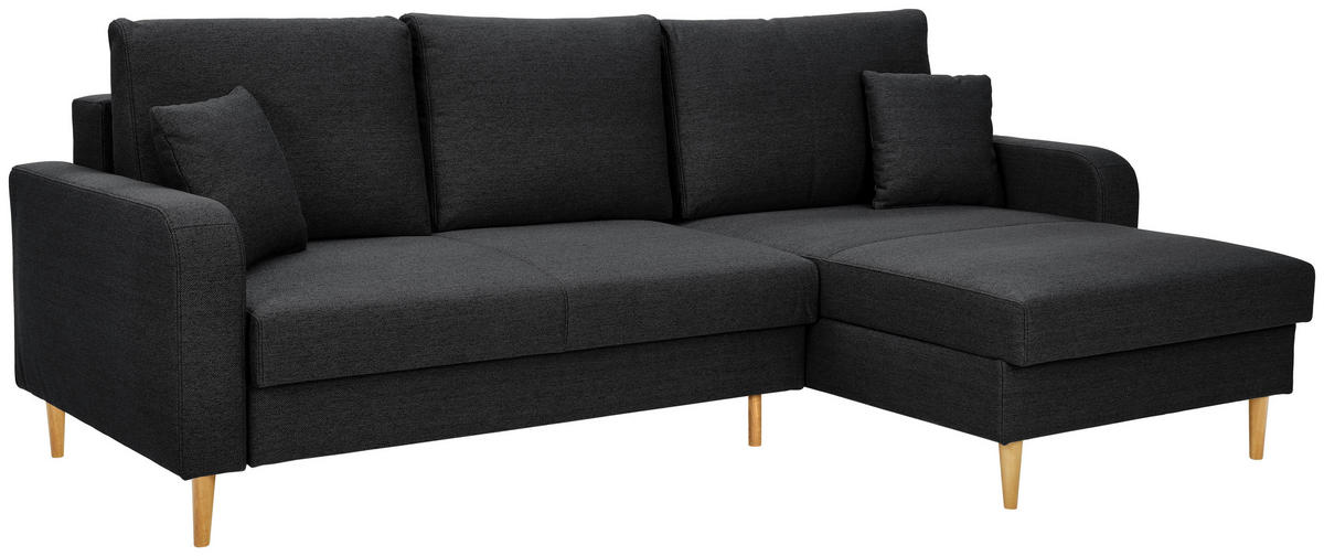 ECKSOFA in Flachgewebe Schwarz  - Eiche Wotan/Schwarz, Konventionell, Holz/Textil (255/157cm) - Carryhome