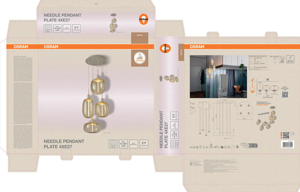 ohne Gläser 35/200 cm  - Beige, Basics, Metall (35/200cm) - Osram
