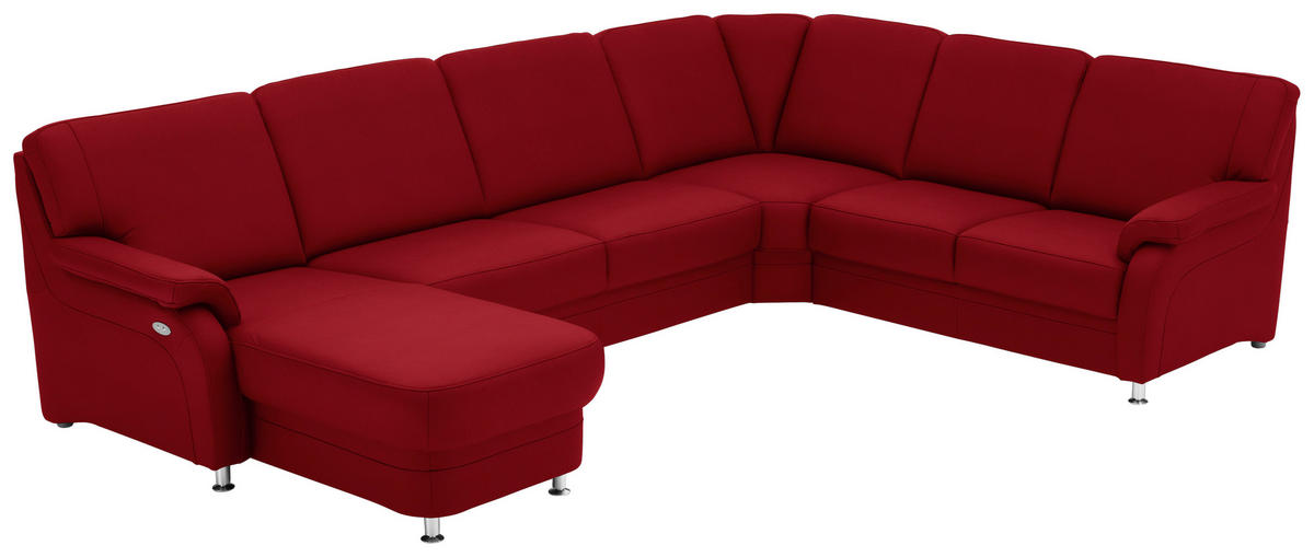 WOHNLANDSCHAFT  in Echtleder Rot  - Rot/Alufarben, KONVENTIONELL, Leder/Metall (165/329/239cm) - Beldomo Premium