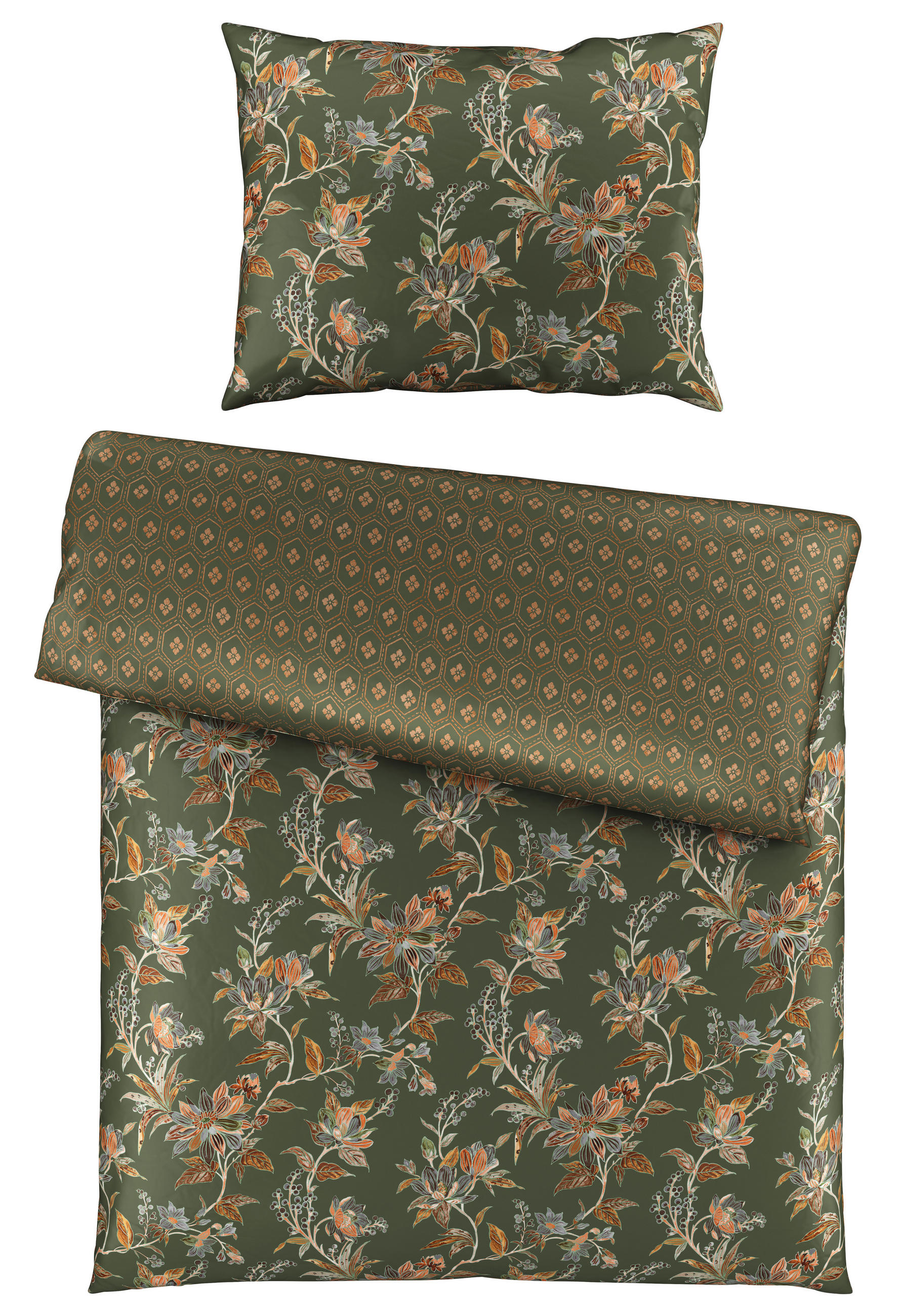 OBOJESTRANSKA POSTELJNINA GEMMA 140/200 cm saten zelena  - zelena, Konvencionalno, tekstil (140/200cm) - Esposa