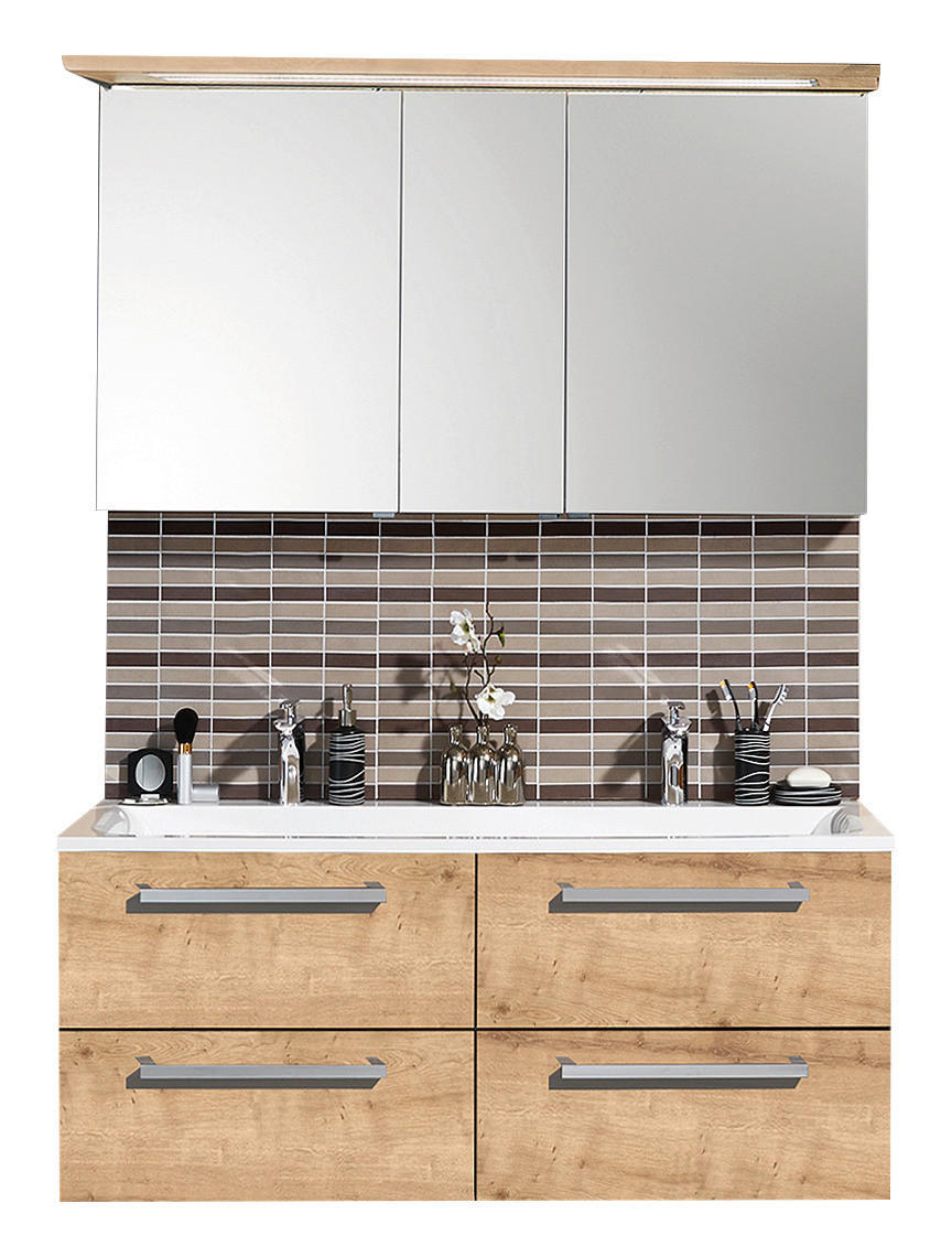 BADEZIMMER  in 140 cm  - Chromfarben/Eichefarben, Design, Glas/Holzwerkstoff (140cm) - Novel