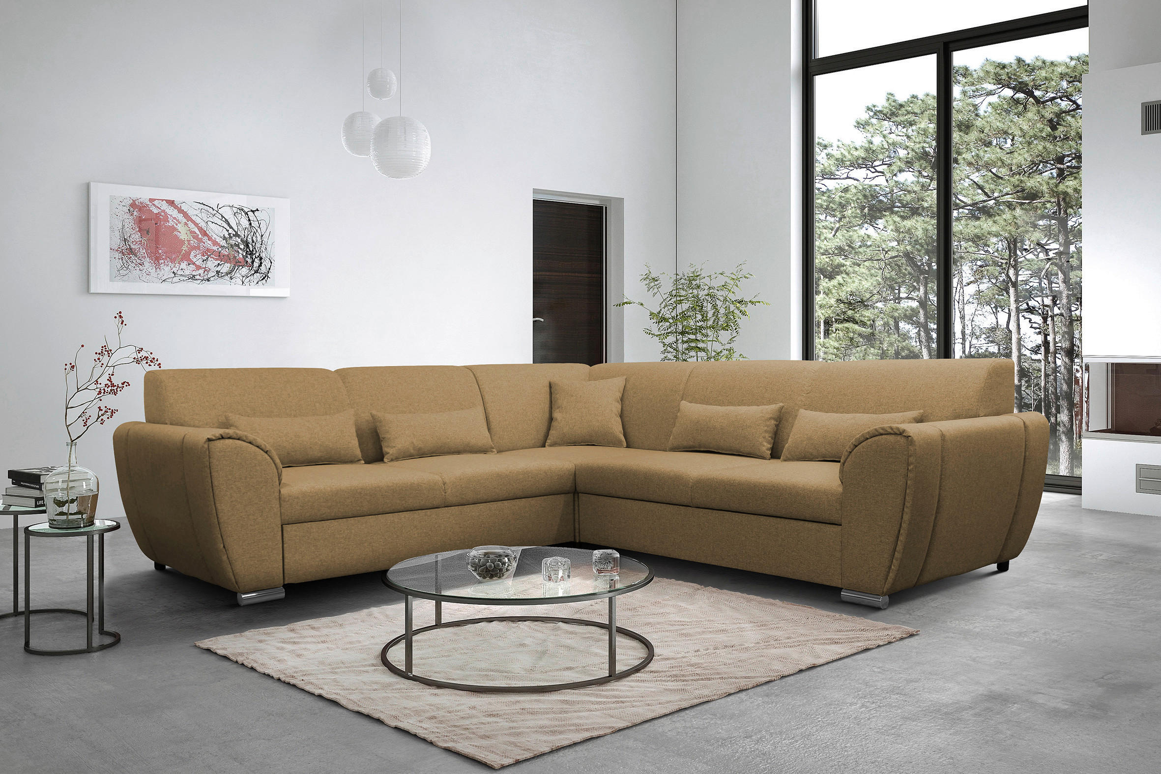 ECKSOFA in Flachgewebe Gelb  266/266 cm  - Gelb/Silberfarben, Design, Kunststoff/Textil (266/266cm) - Livetastic