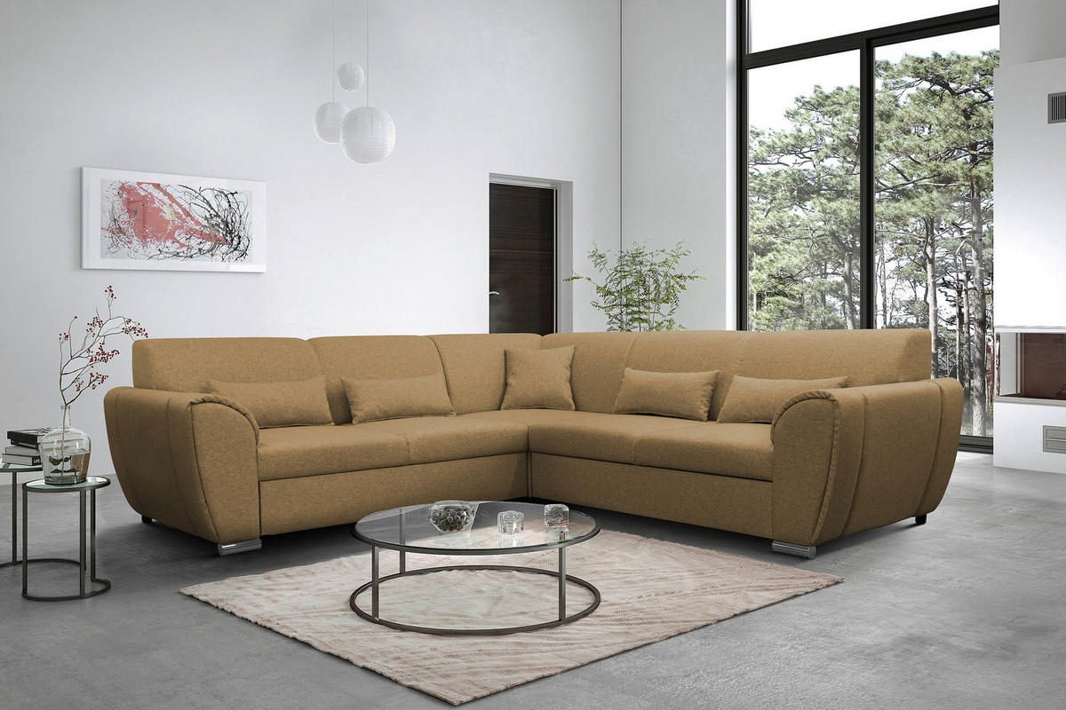 ECKSOFA Gelb Flachgewebe  - Gelb/Silberfarben, Design, Kunststoff/Textil (266/266cm) - Livetastic