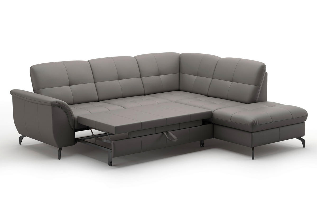 ECKSOFA ZORA E Mokka Echtleder  - Schwarz/Mokka, MODERN, Leder/Metall (244/212cm) - Sit & More