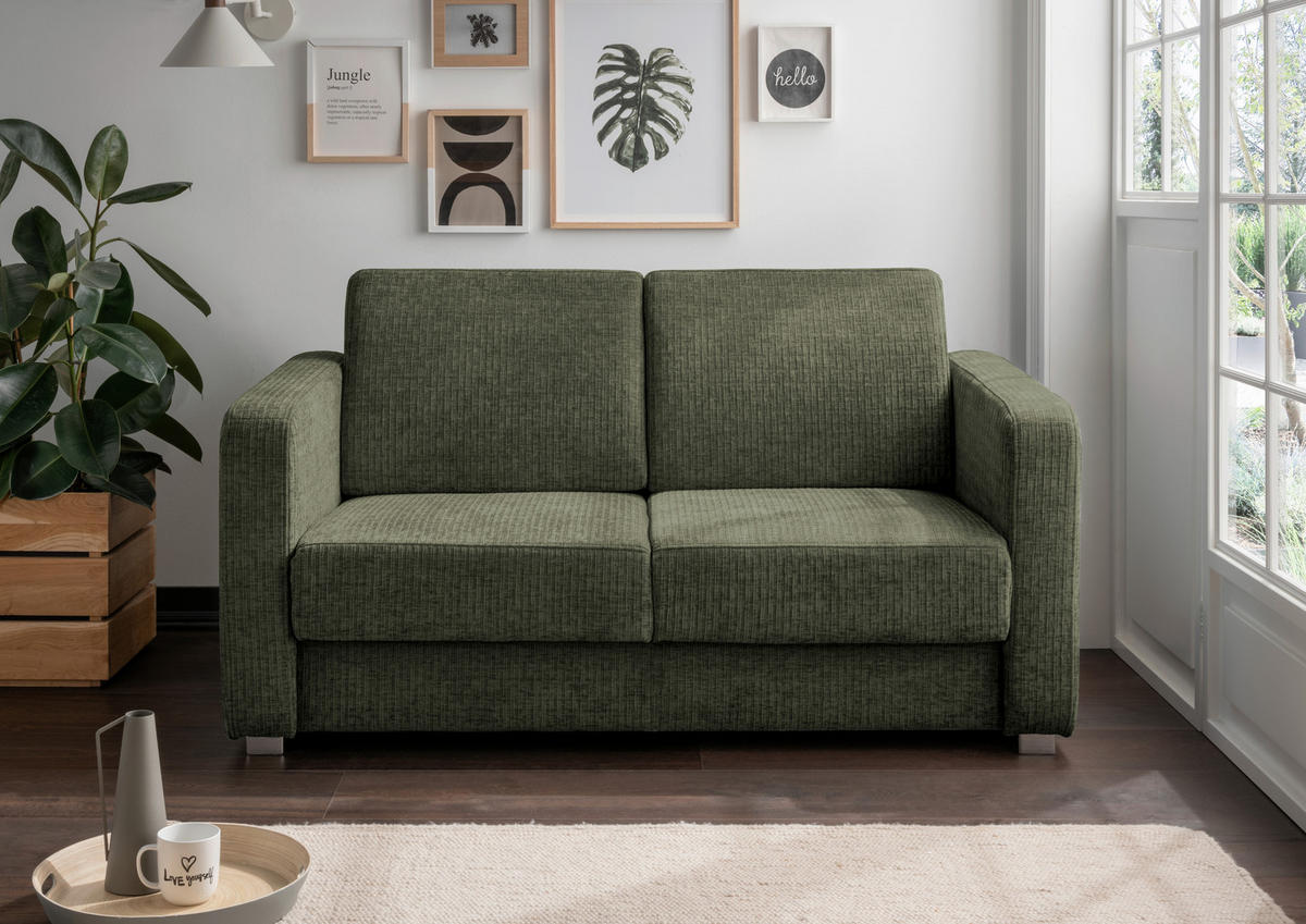 SCHLAFSOFA Mikrofaser Olivgrün  - Chromfarben/Olivgrün, Basics, Kunststoff/Textil (159/88/87cm) - Livetastic
