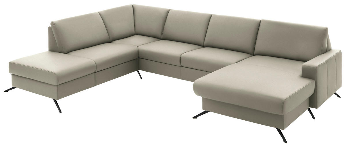 WOHNLANDSCHAFT in Echtleder Platinfarben  - Platinfarben/Schwarz, Design, Leder/Metall (233/339/165cm) - Beldomo Premium