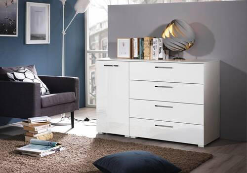 KOMMODE  in 120/81/42 cm  - Chromfarben/Weiß Hochglanz, Design, Holzwerkstoff/Kunststoff (120/81/42cm) - Novel
