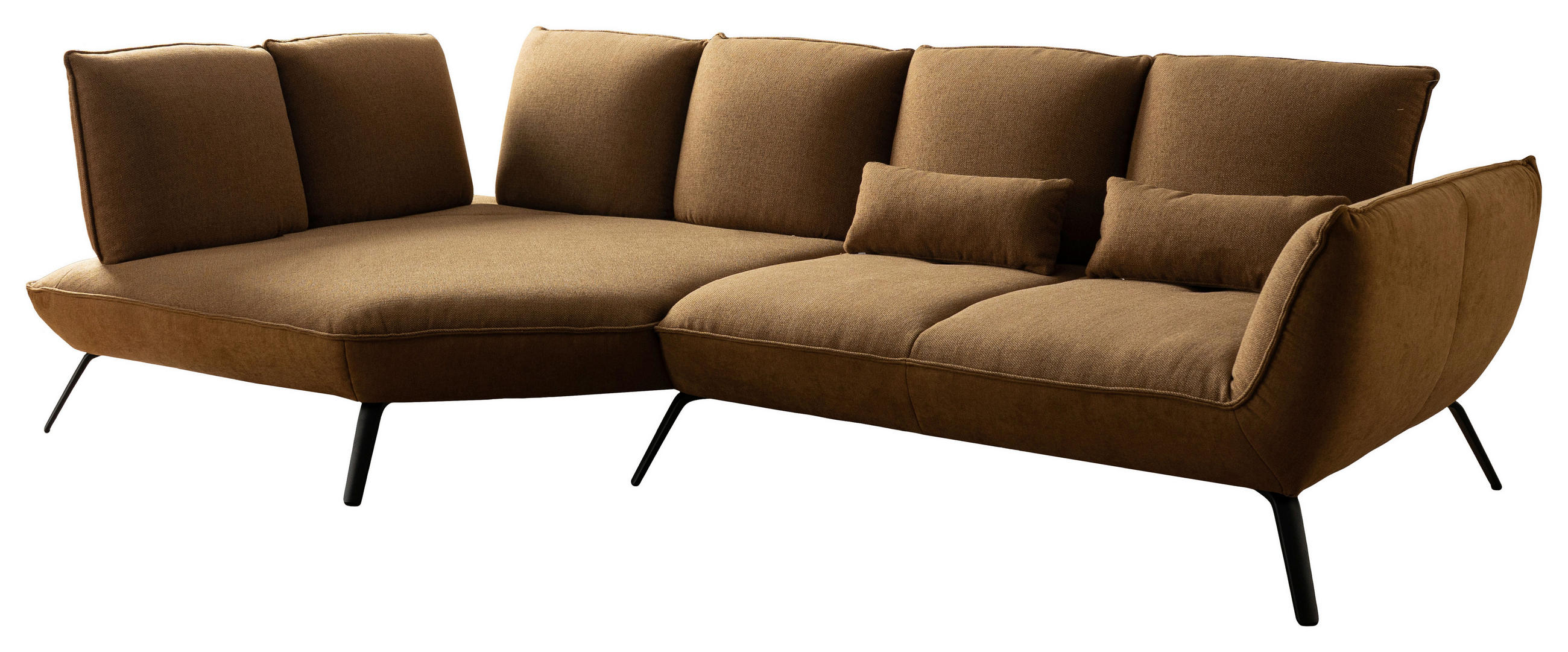 ECKSOFA Braun Flachgewebe Nierenkissen, Rücken echt  - Schwarz/Braun, Design, Textil/Metall (169/320cm) - Moderano