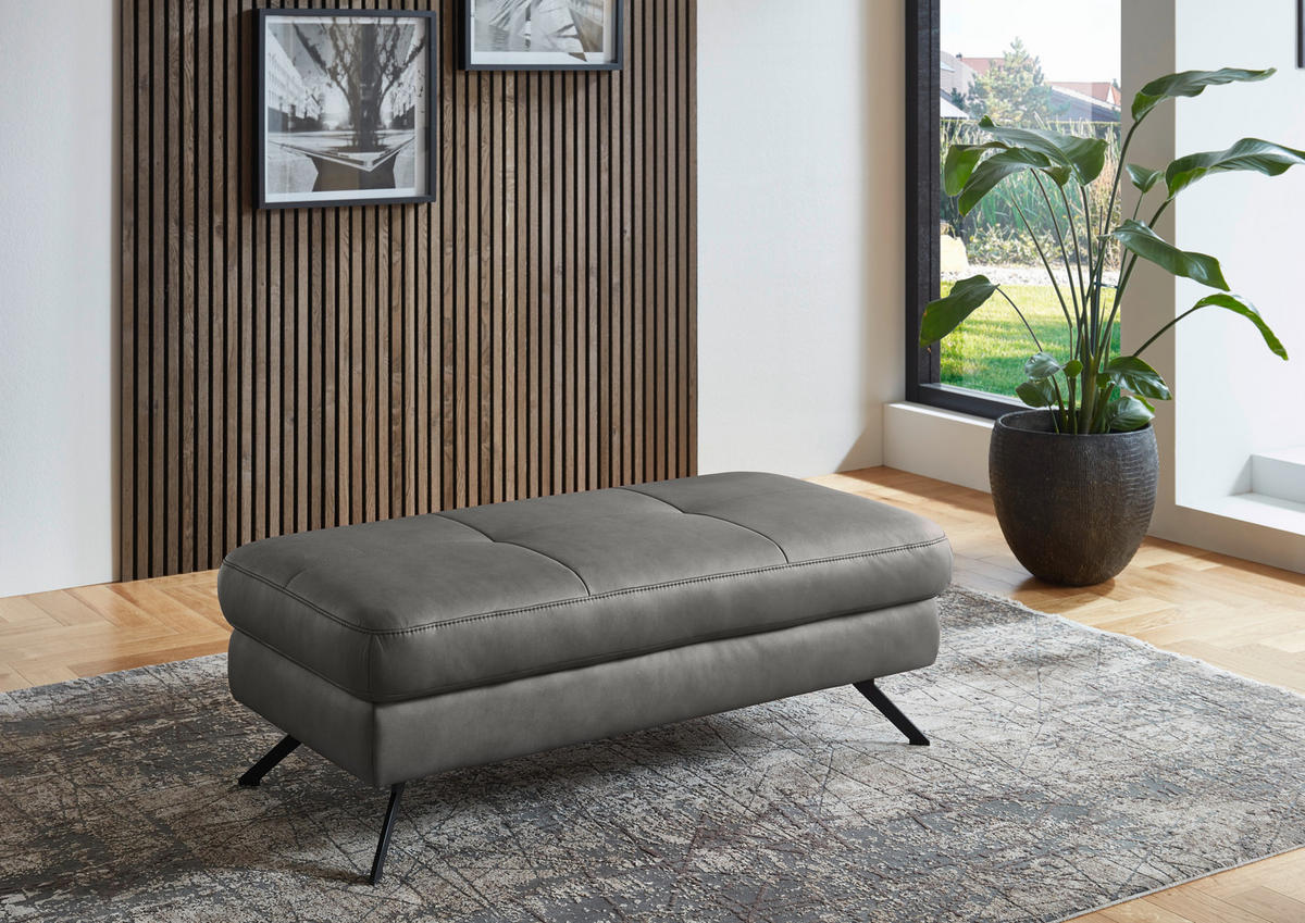 WOHNLANDSCHAFT in Lederlook, Mikrofaser Dunkelgrau  - Dunkelgrau/Schwarz, Design, Textil/Metall (179/343/220cm) - Beldomo System