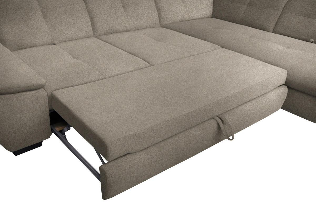 ECKSOFA in Flachgewebe Beige  - Beige/Schwarz, Design, Textil/Metall (242/313cm) - Xora