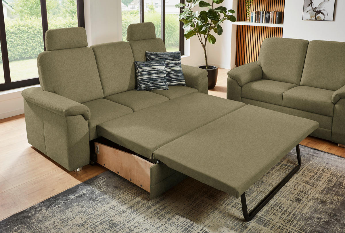 SITZGARNITUR Chenille Schilfgrün  - Schilfgrün/Alufarben, Konventionell, Textil/Metall (208/156/96/89cm) - Beldomo Comfort